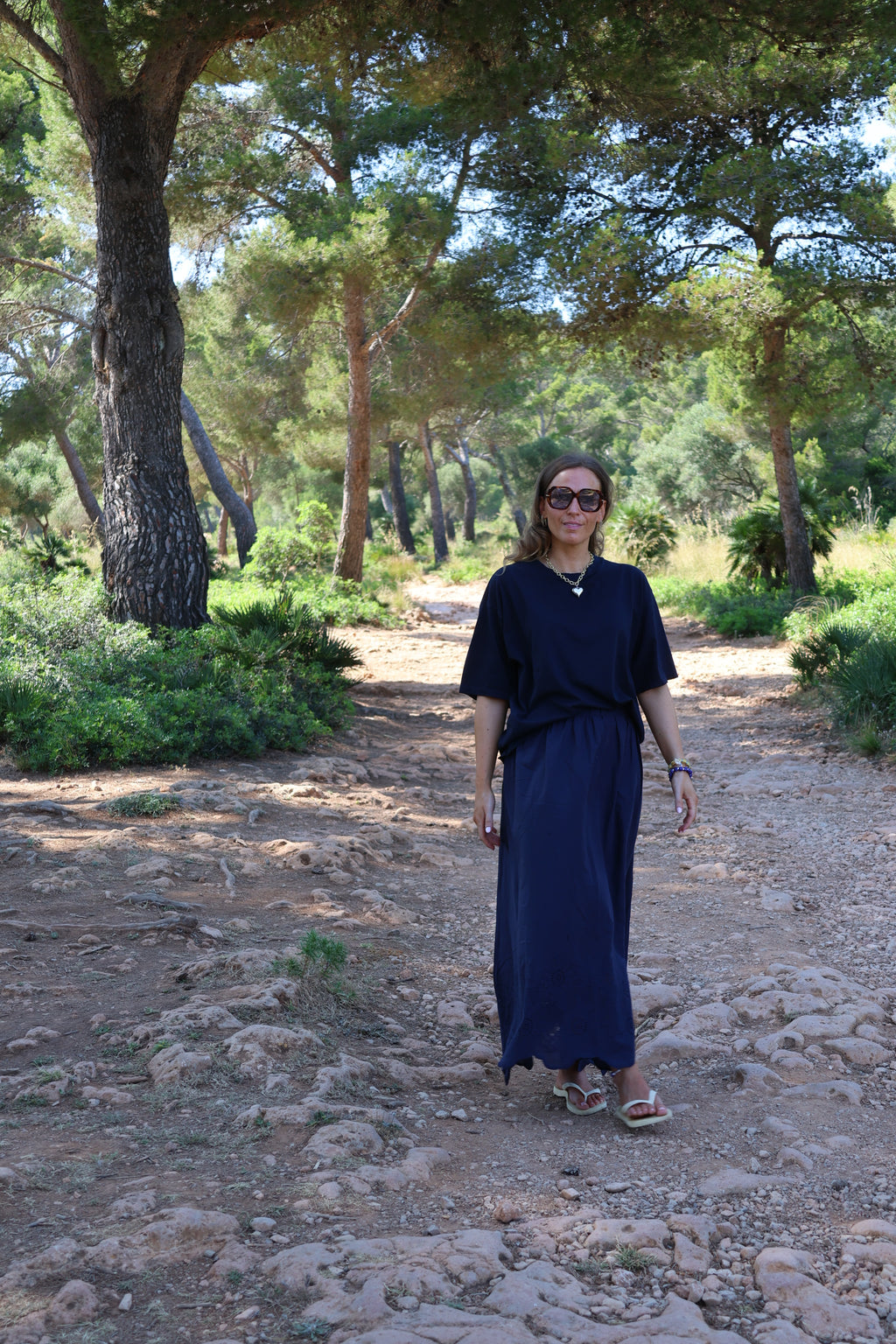 Ella maxi rok met kant marine