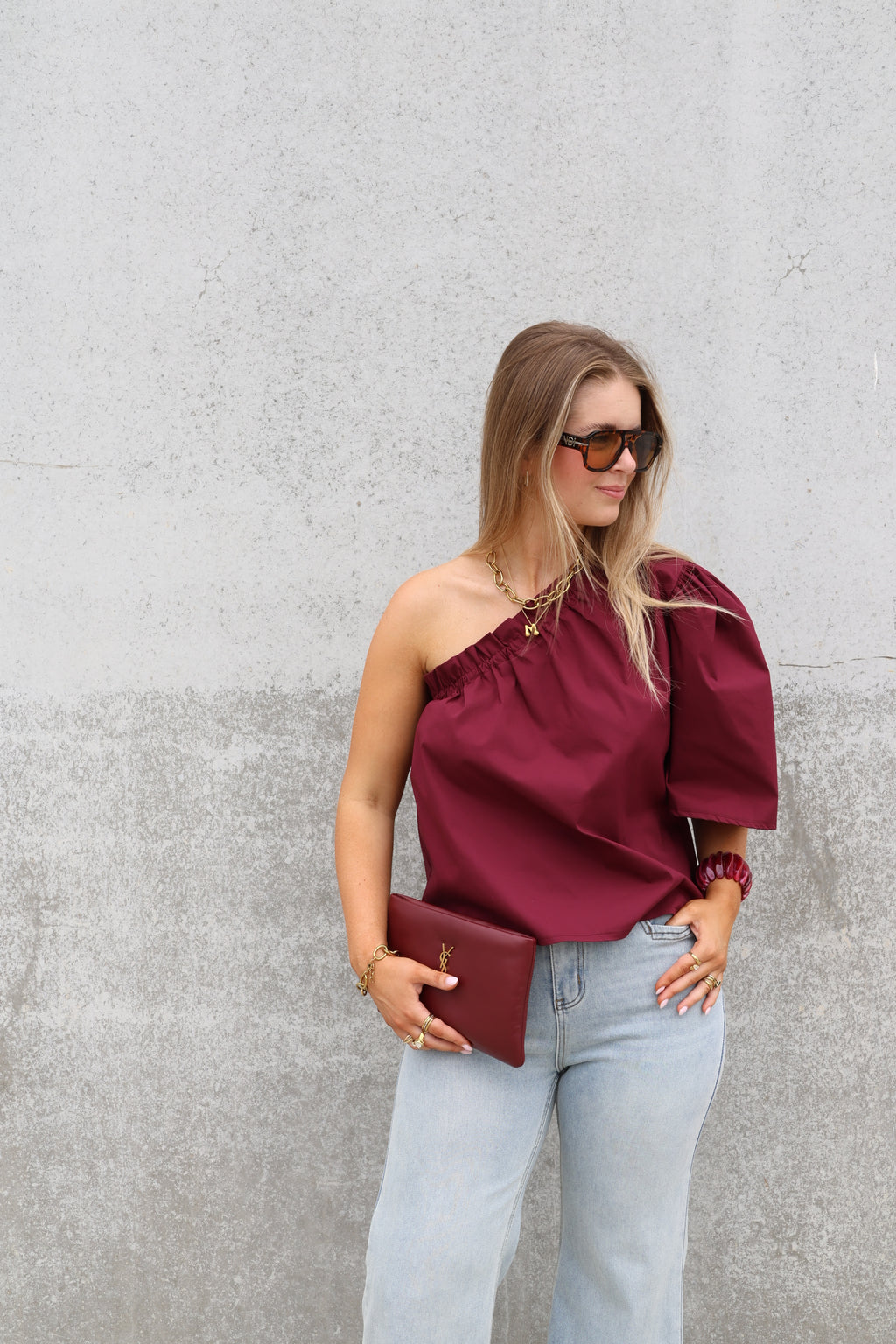 Lauren one shoulder blouse bordeaux