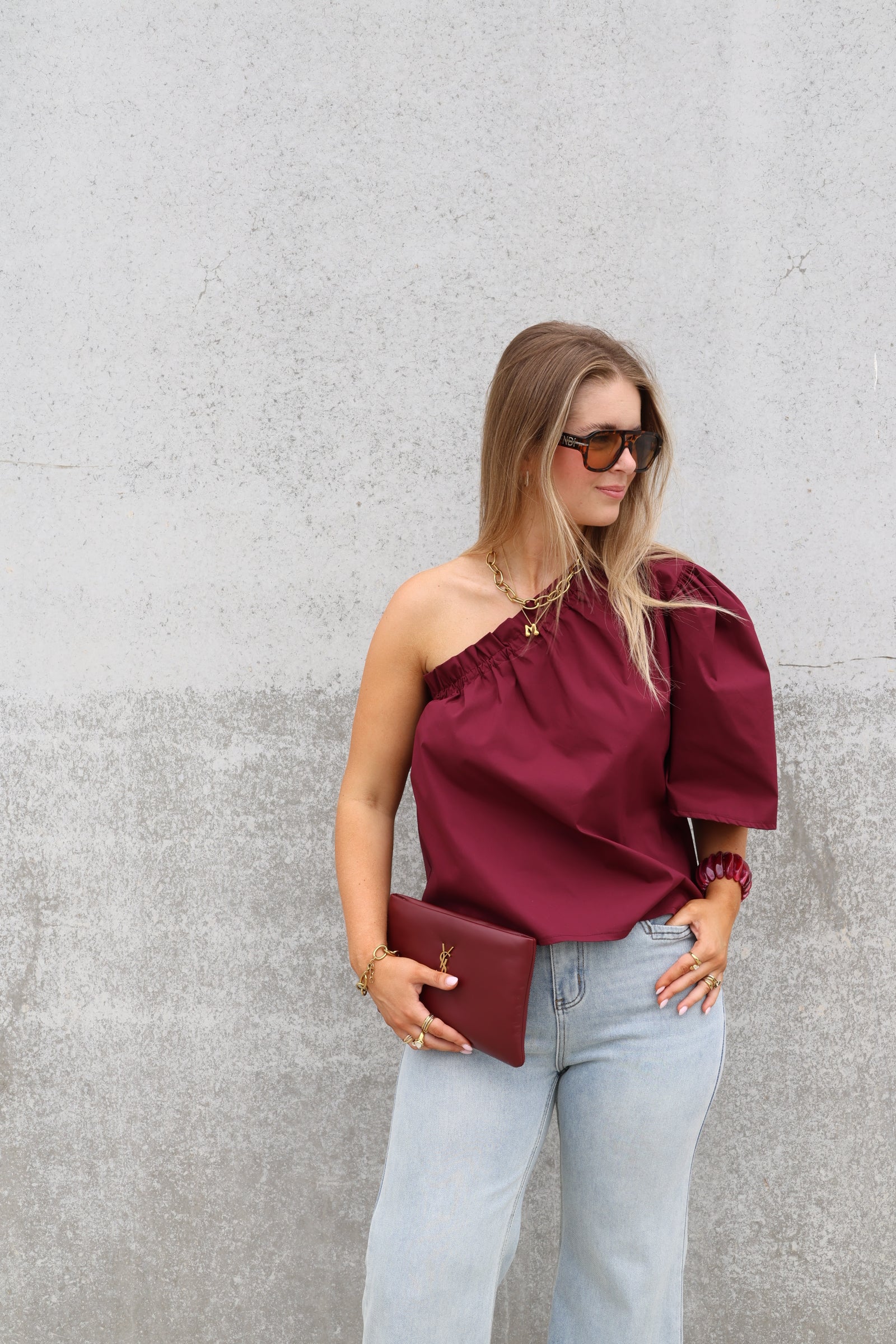 Lauren one shoulder blouse bordeaux