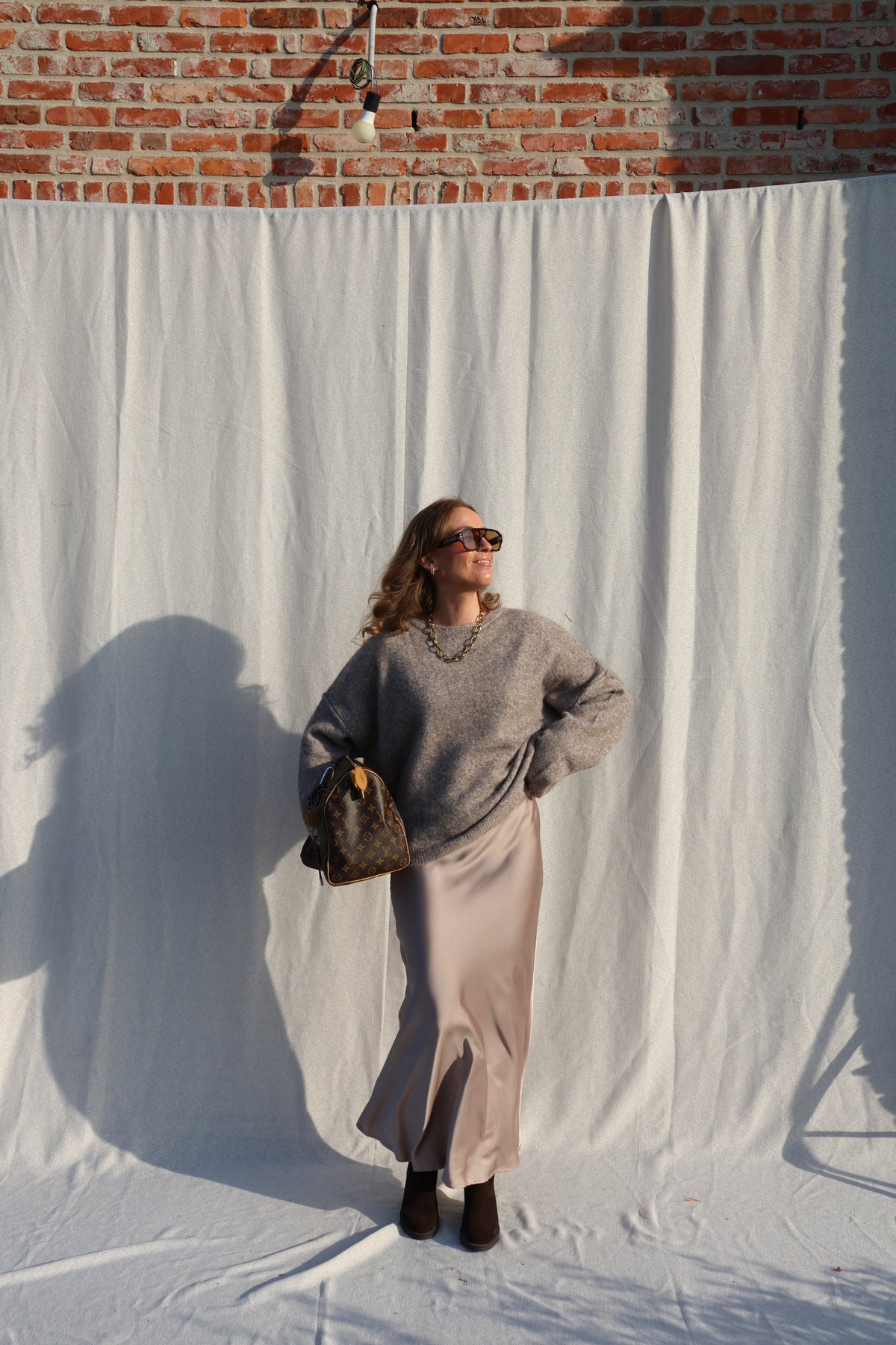 Manou rok satijn beige