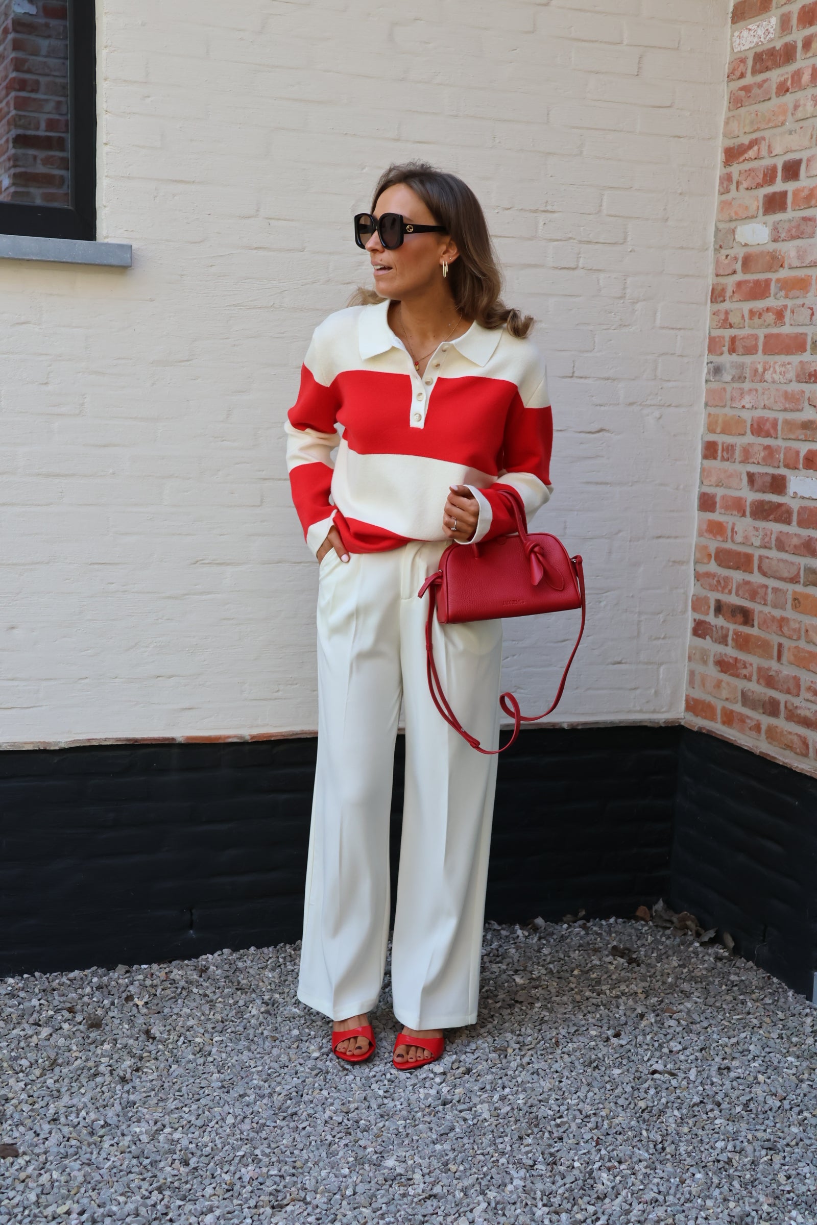 Camila polo rood/ecru