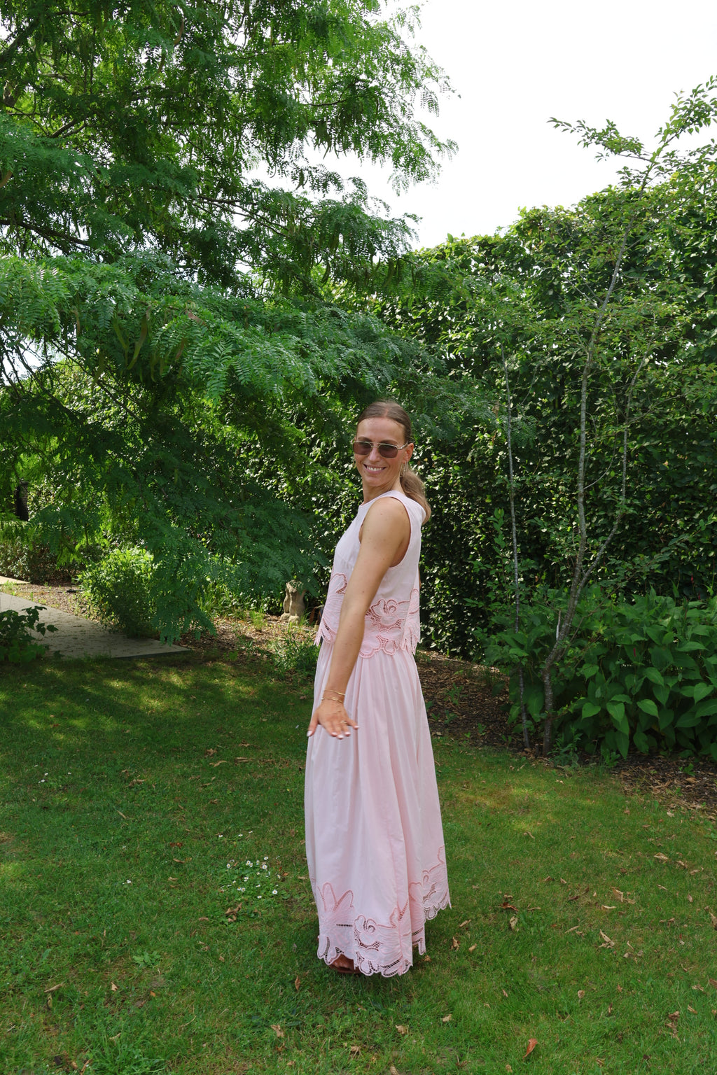 Camilla maxi rok met kant roze