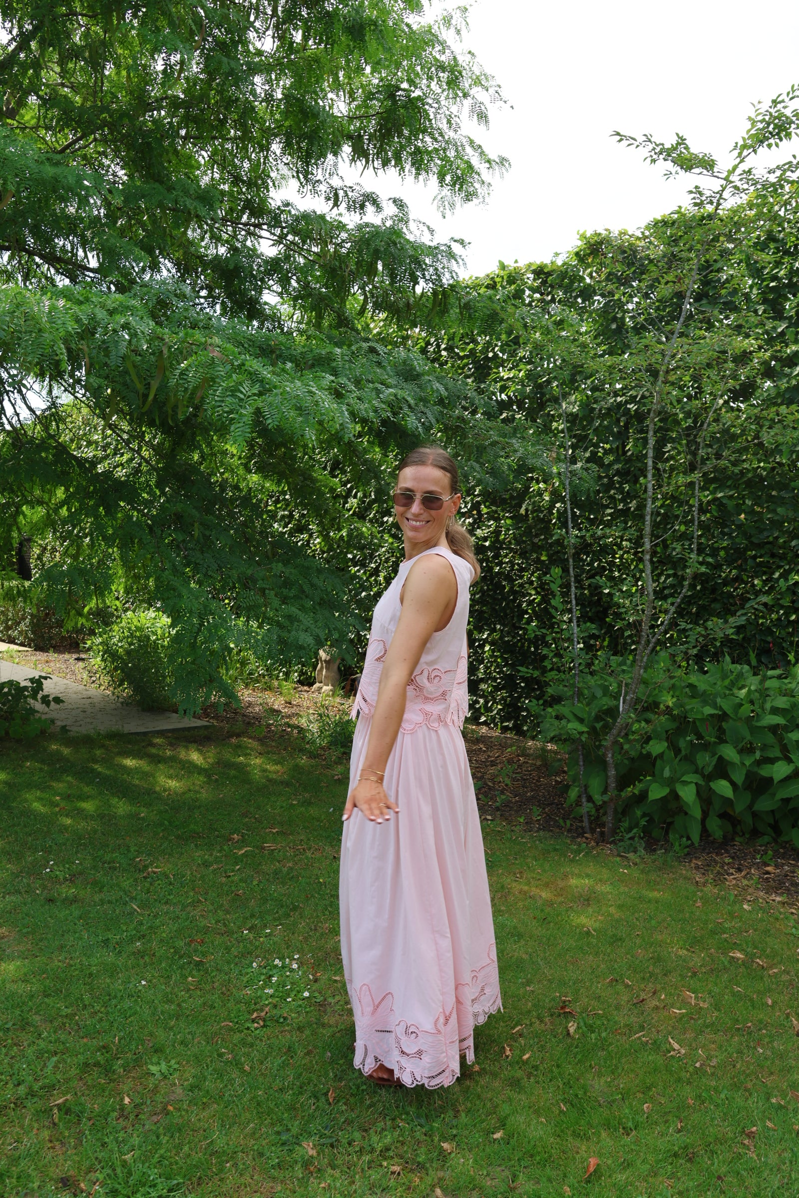 Camilla maxi rok met kant roze