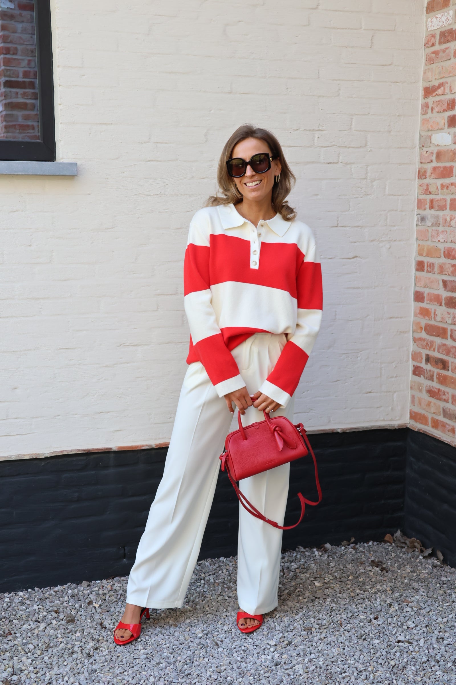 Camila polo rood/ecru