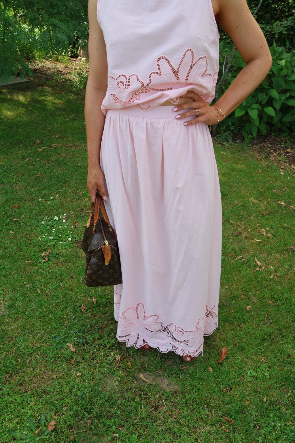 Camilla maxi rok met kant roze