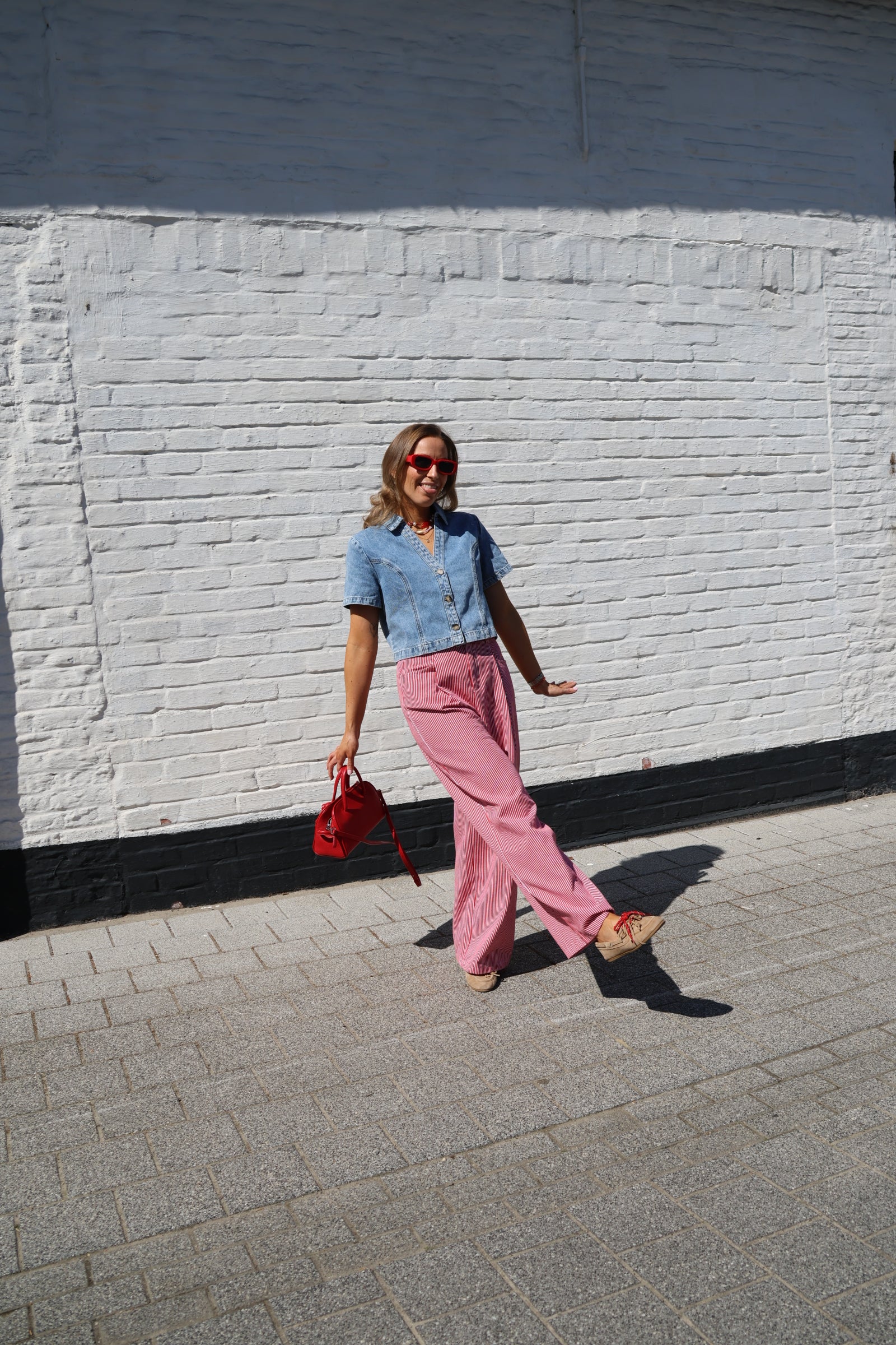 Lize gestreepte broek rood