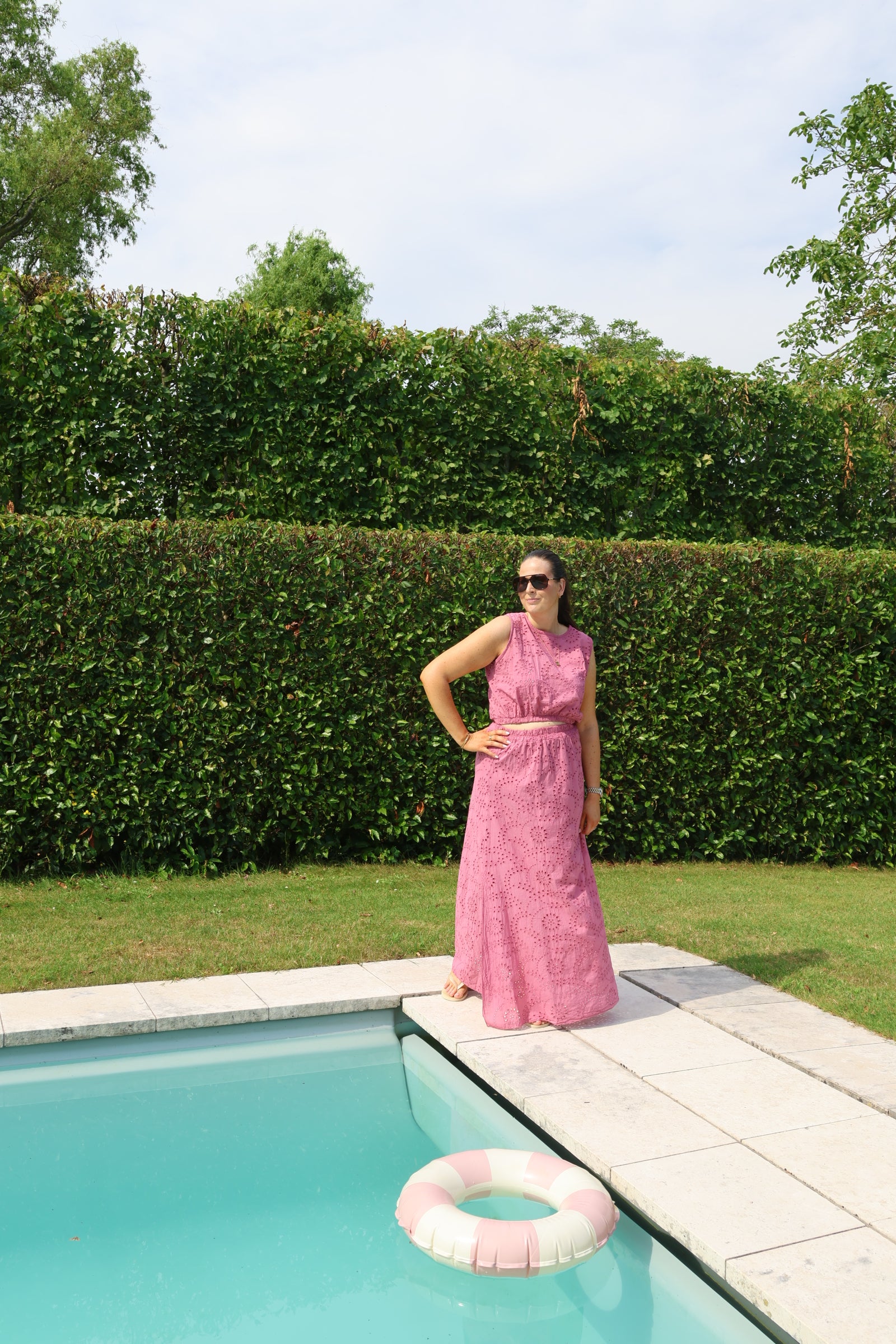 Olivia broderie set oudroze