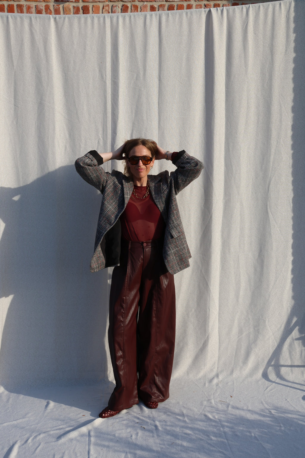 Sar faux leather broek bordeaux