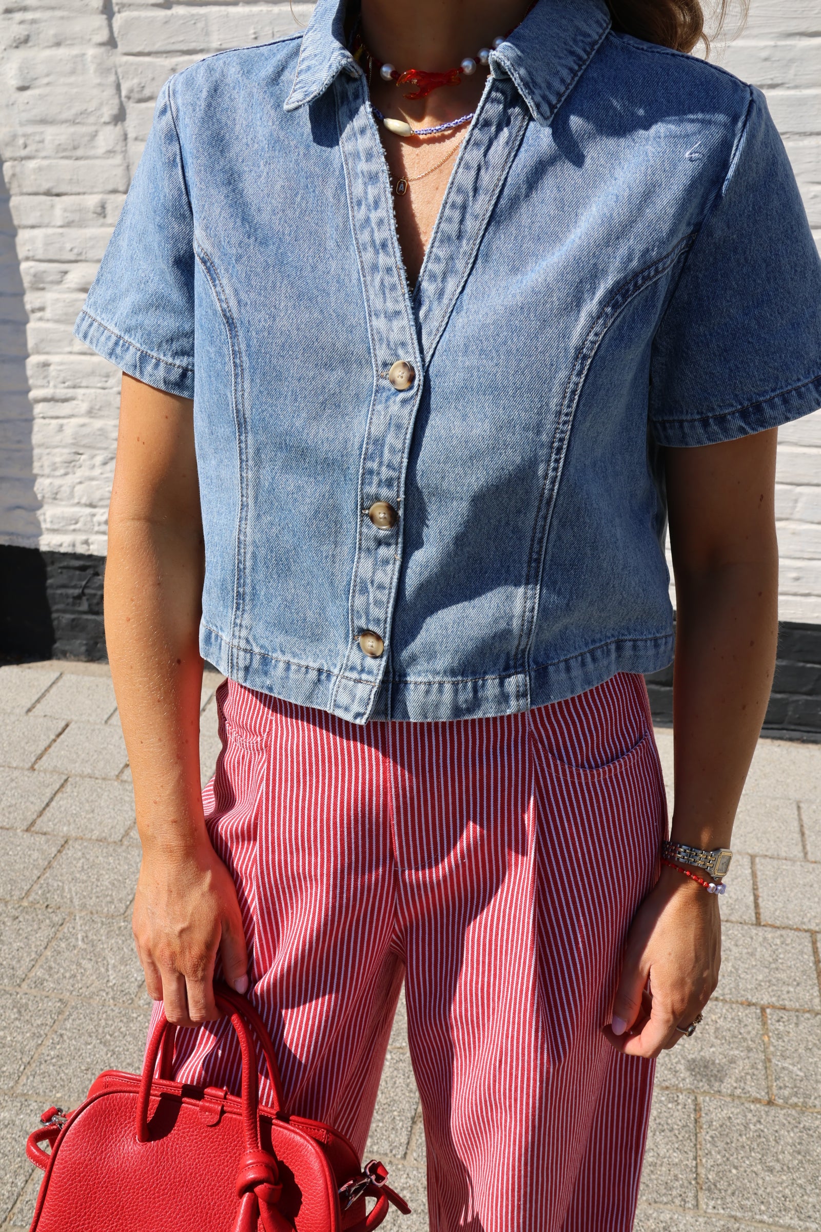 Tine denim top met korte mouw