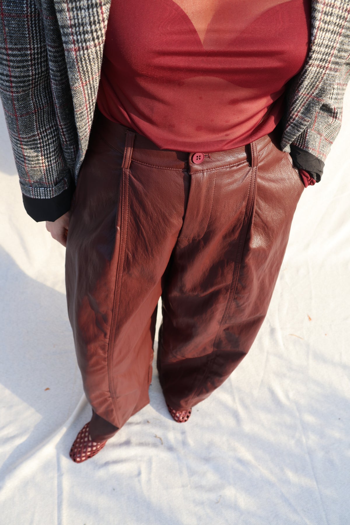 Sar faux leather broek bordeaux
