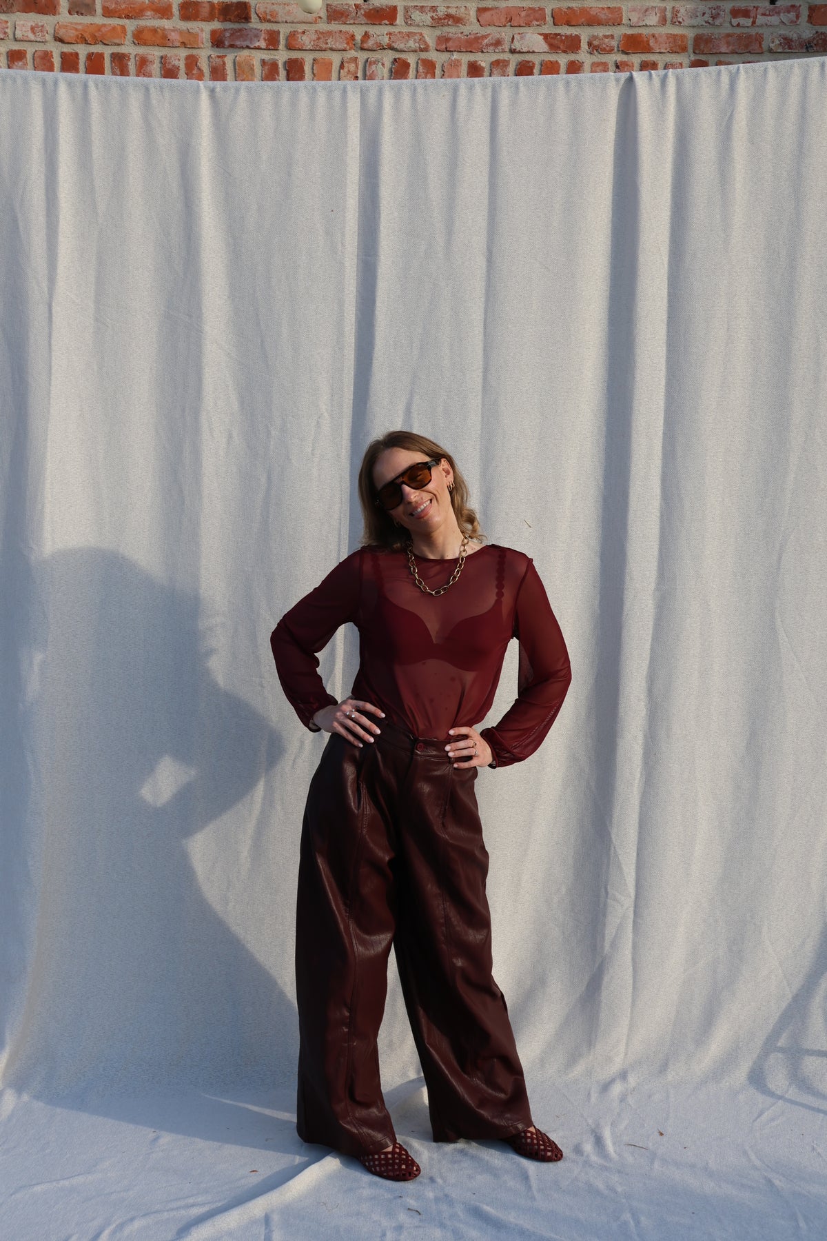 Sar faux leather broek bordeaux