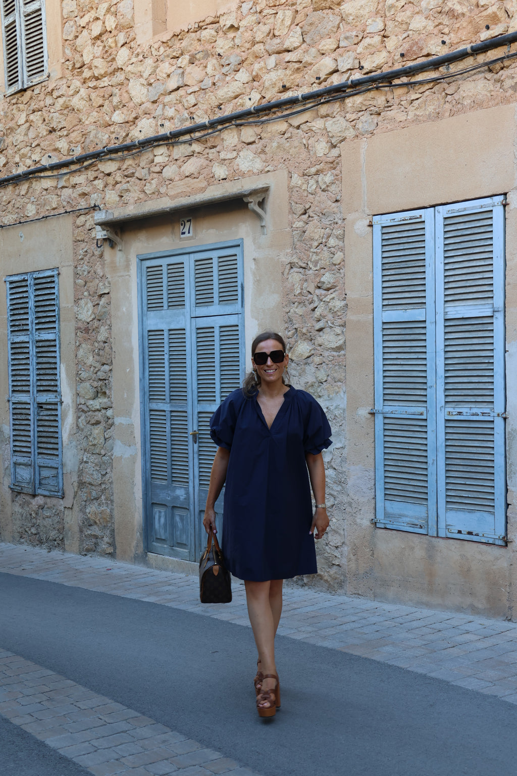 Camille jurk met pofmouw marine