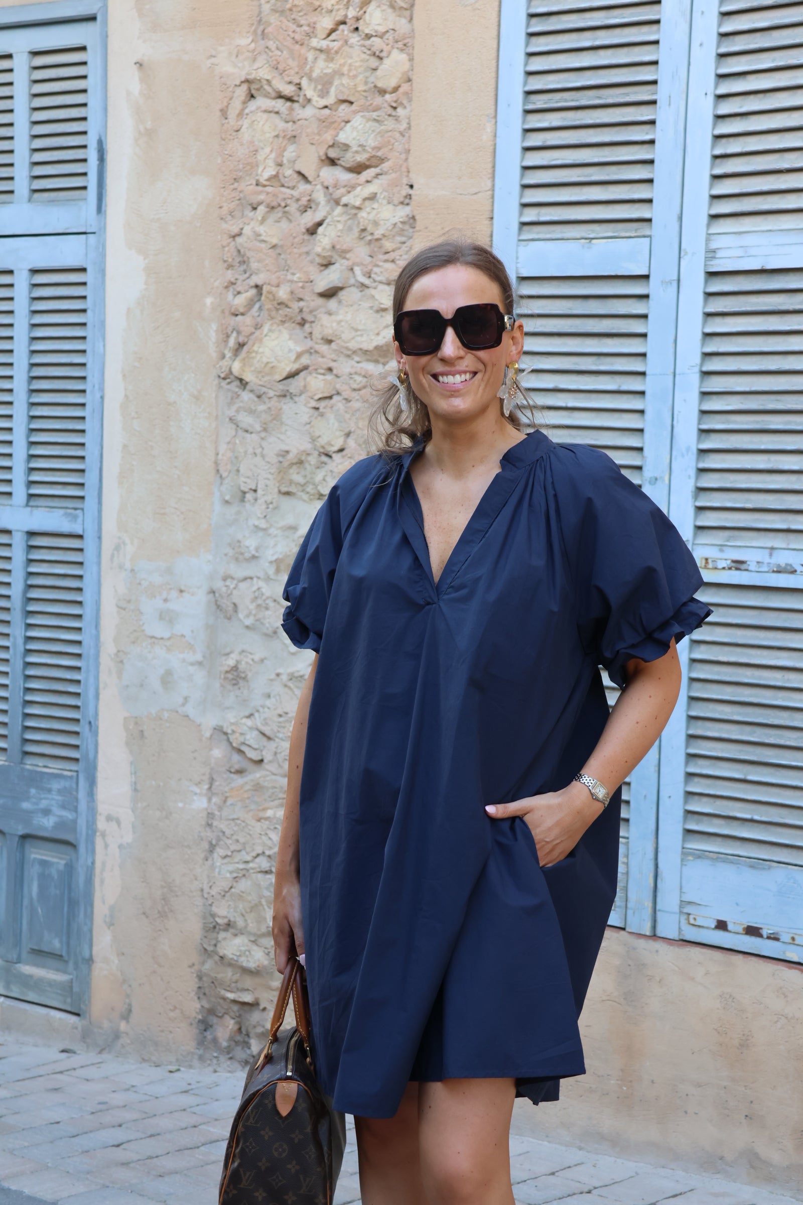 Camille jurk met pofmouw marine