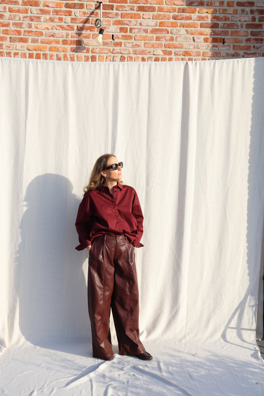 Sar faux leather broek bordeaux