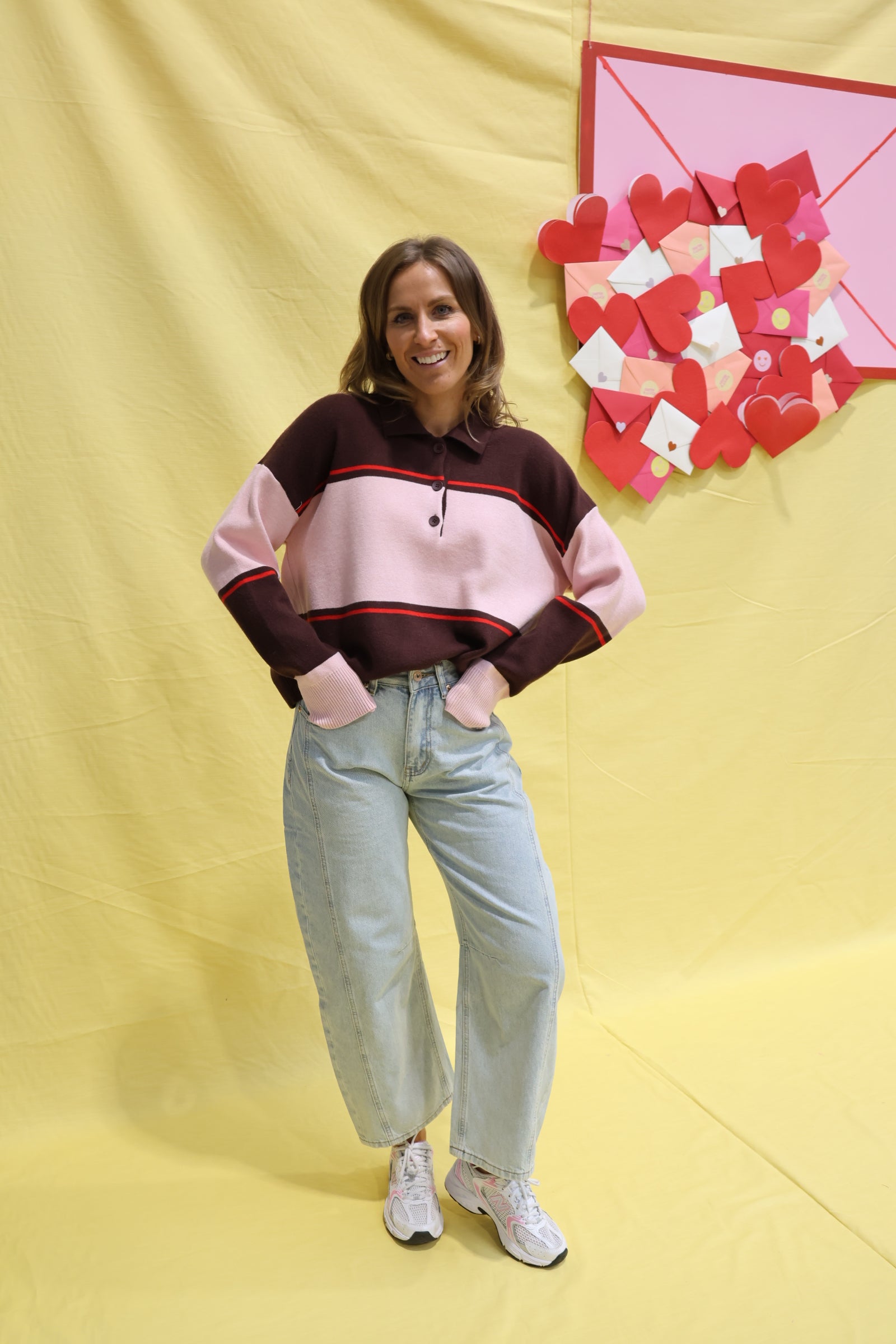 Lotte gestreepte polo roze/bruin