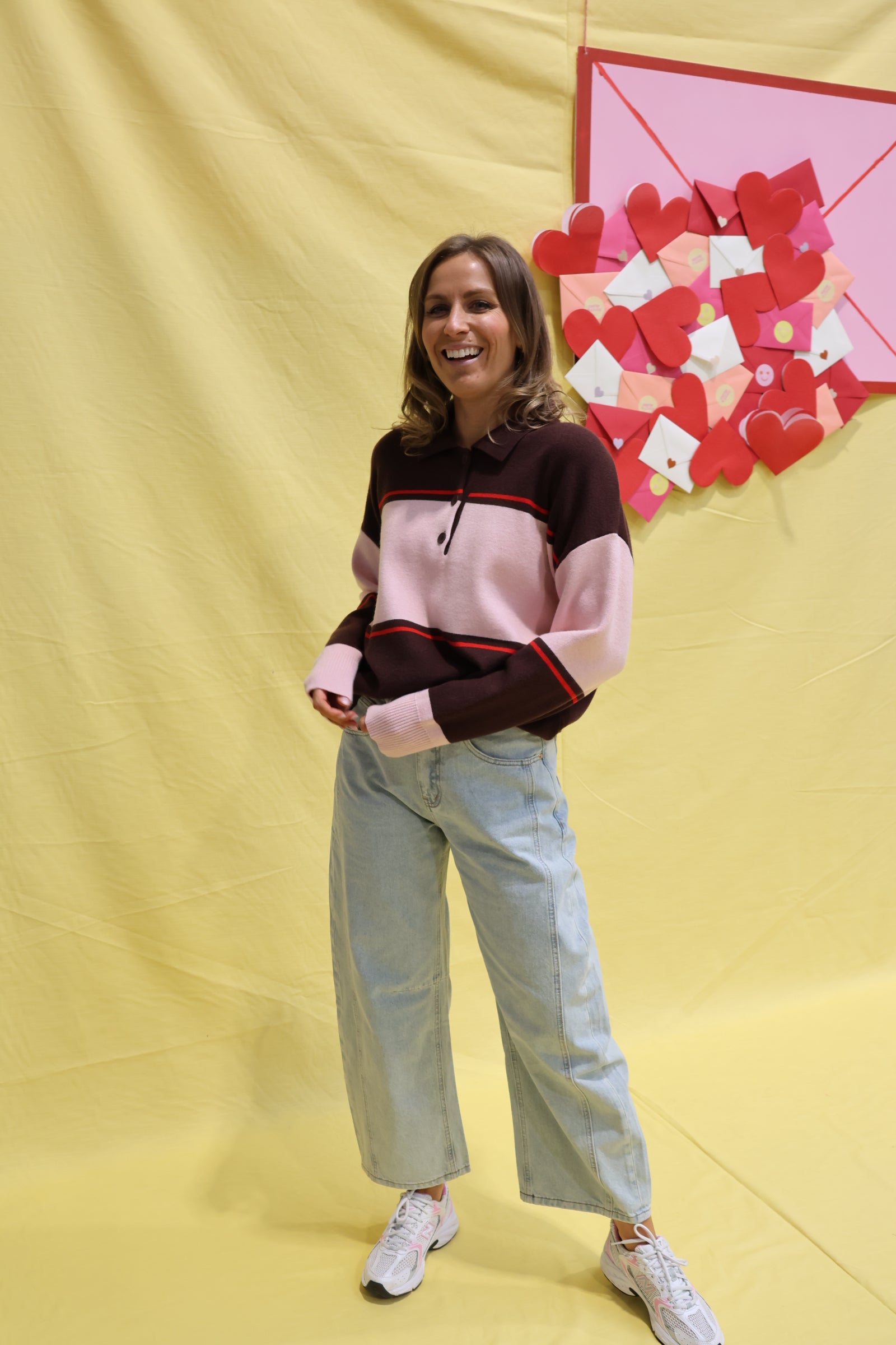 Lotte gestreepte polo roze/bruin