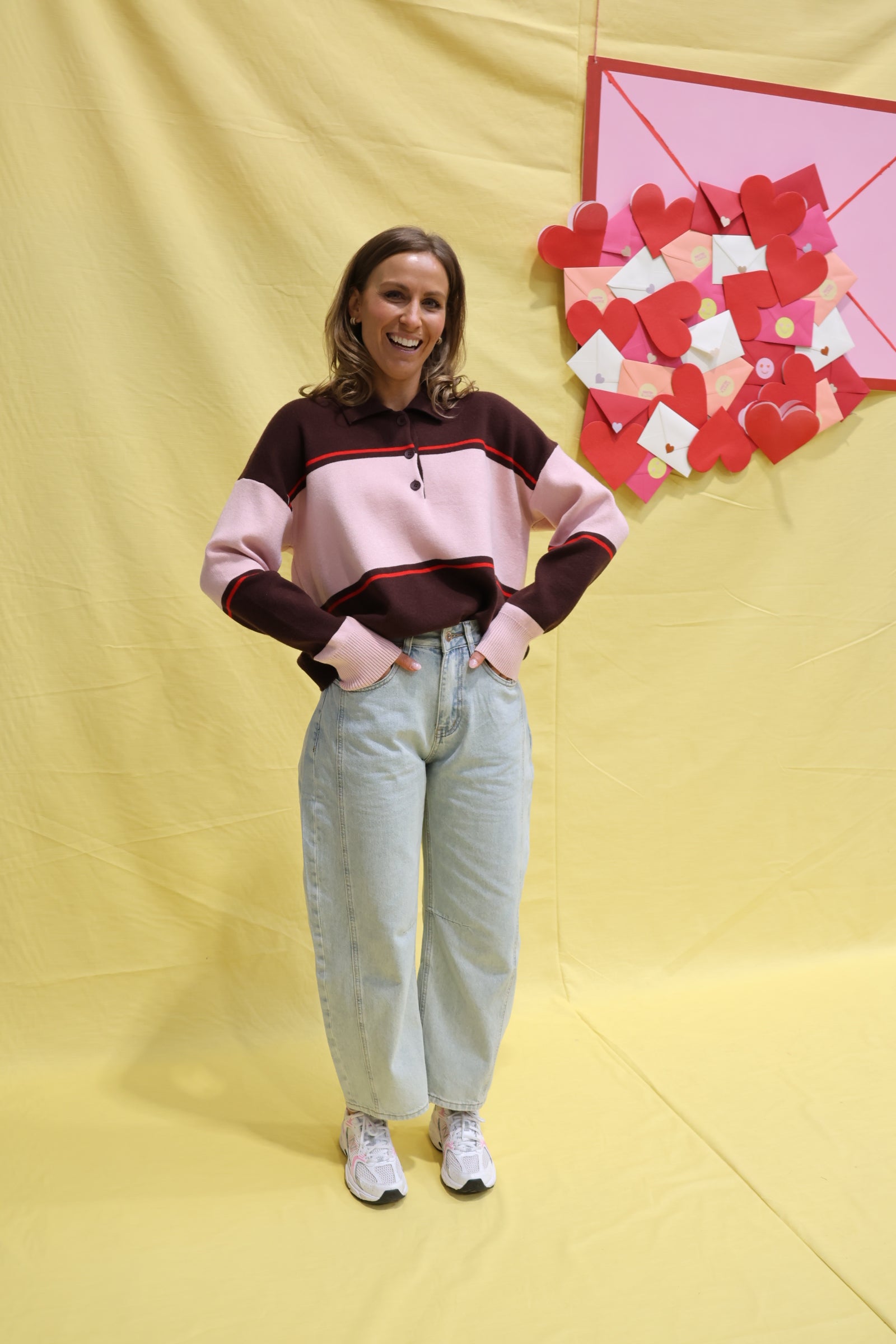 Lotte gestreepte polo roze/bruin