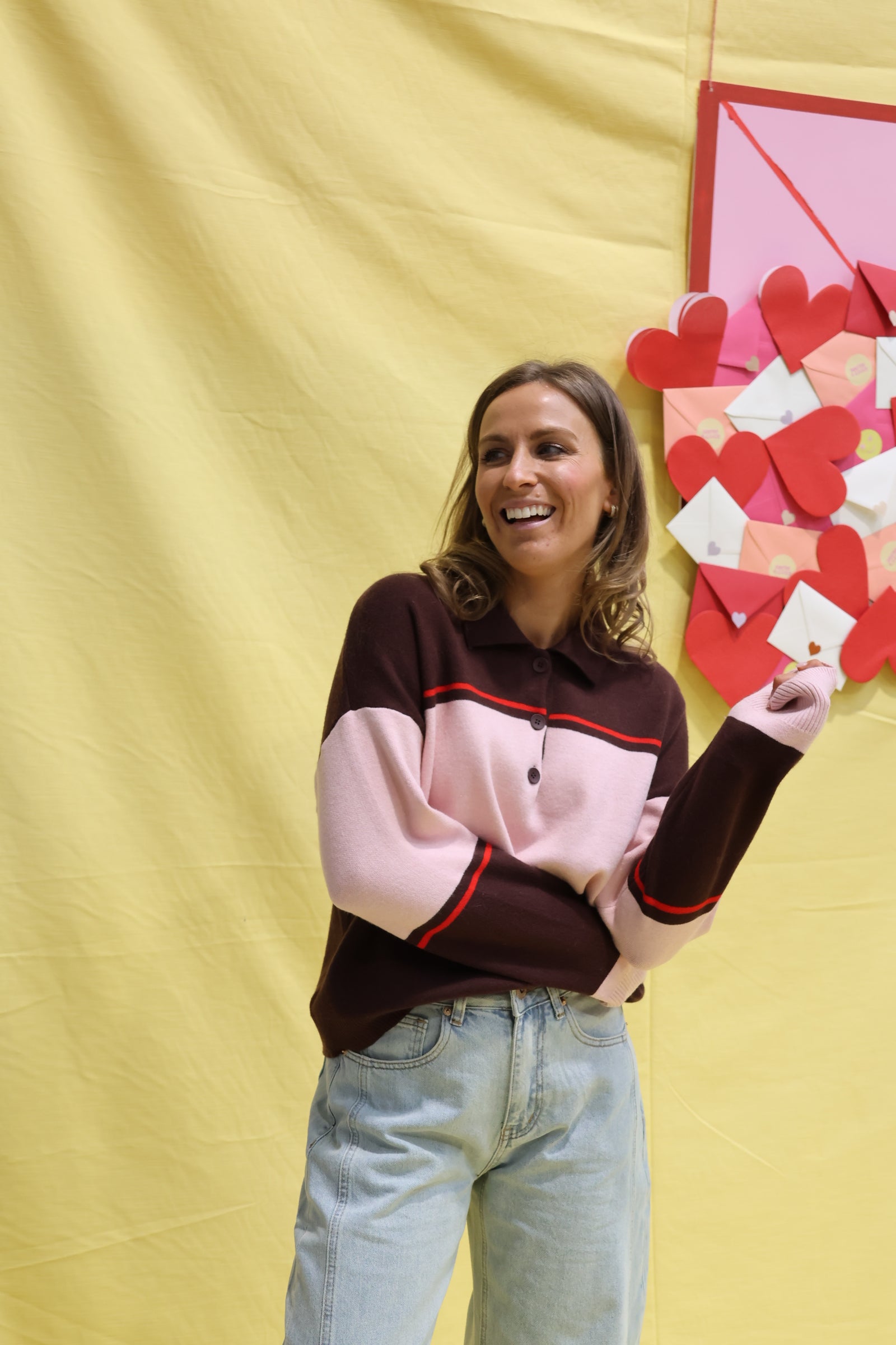 Lotte gestreepte polo roze/bruin