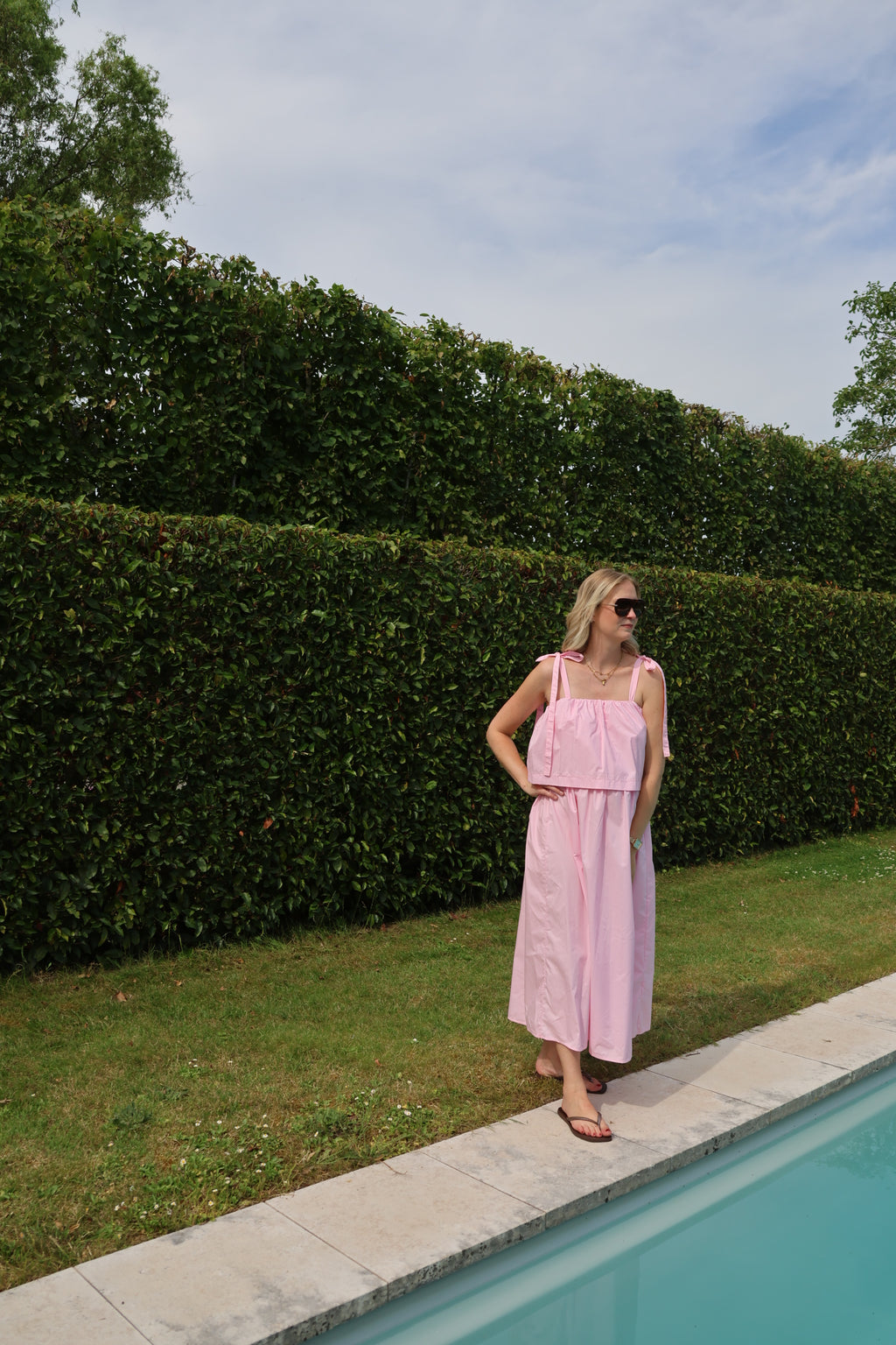 Heleen maxi jurk met strikdetail roze
