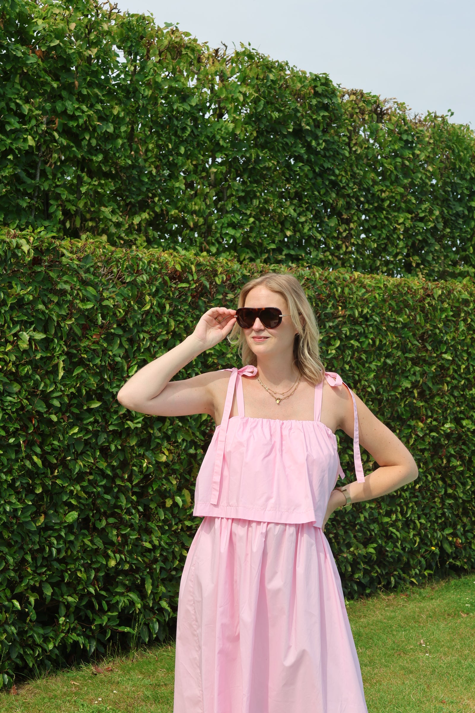 Heleen maxi jurk met strikdetail roze