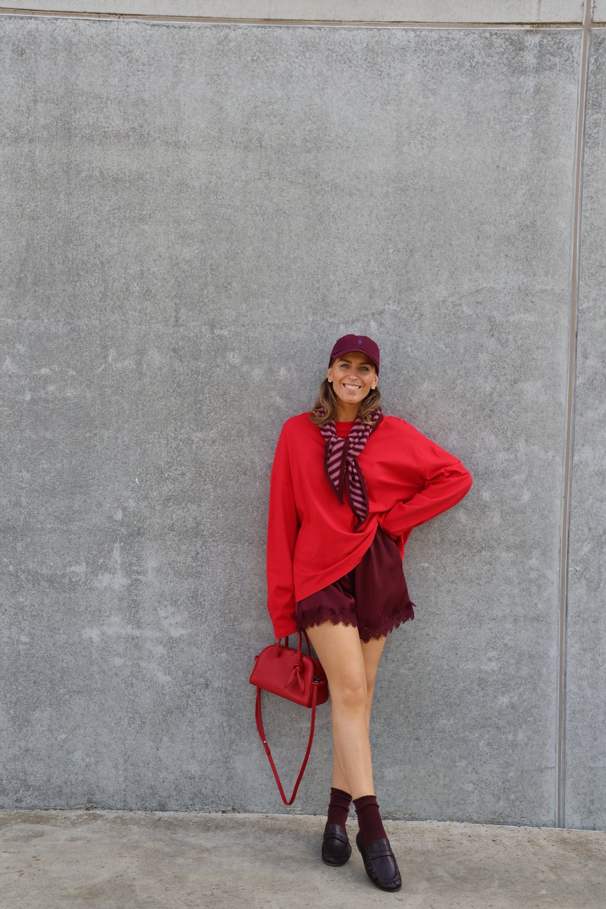 Lou gestreept sjaaltje roze/bordeaux