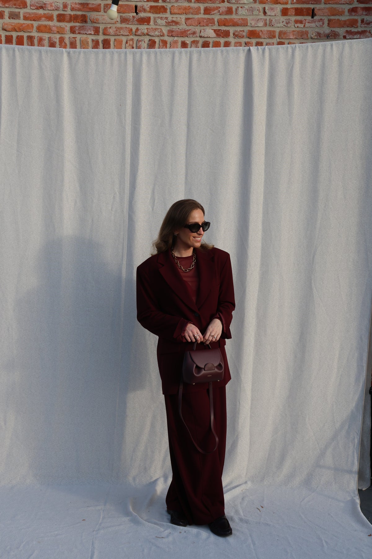 Lune pantalon met detail bordeaux