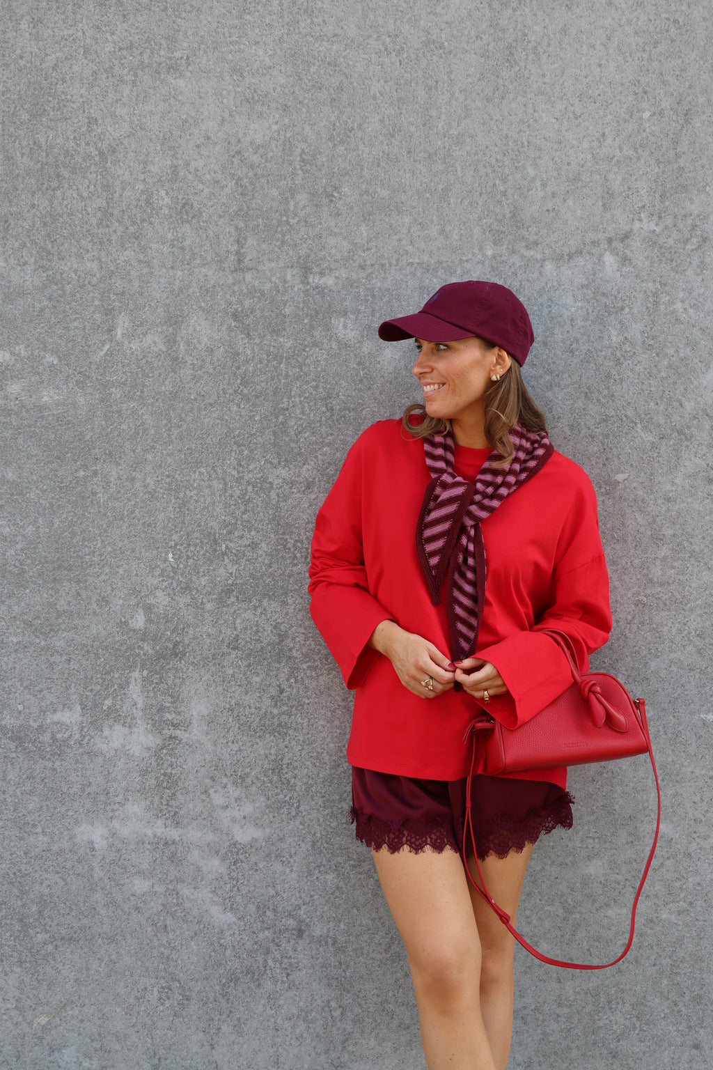 Lou gestreept sjaaltje roze/bordeaux