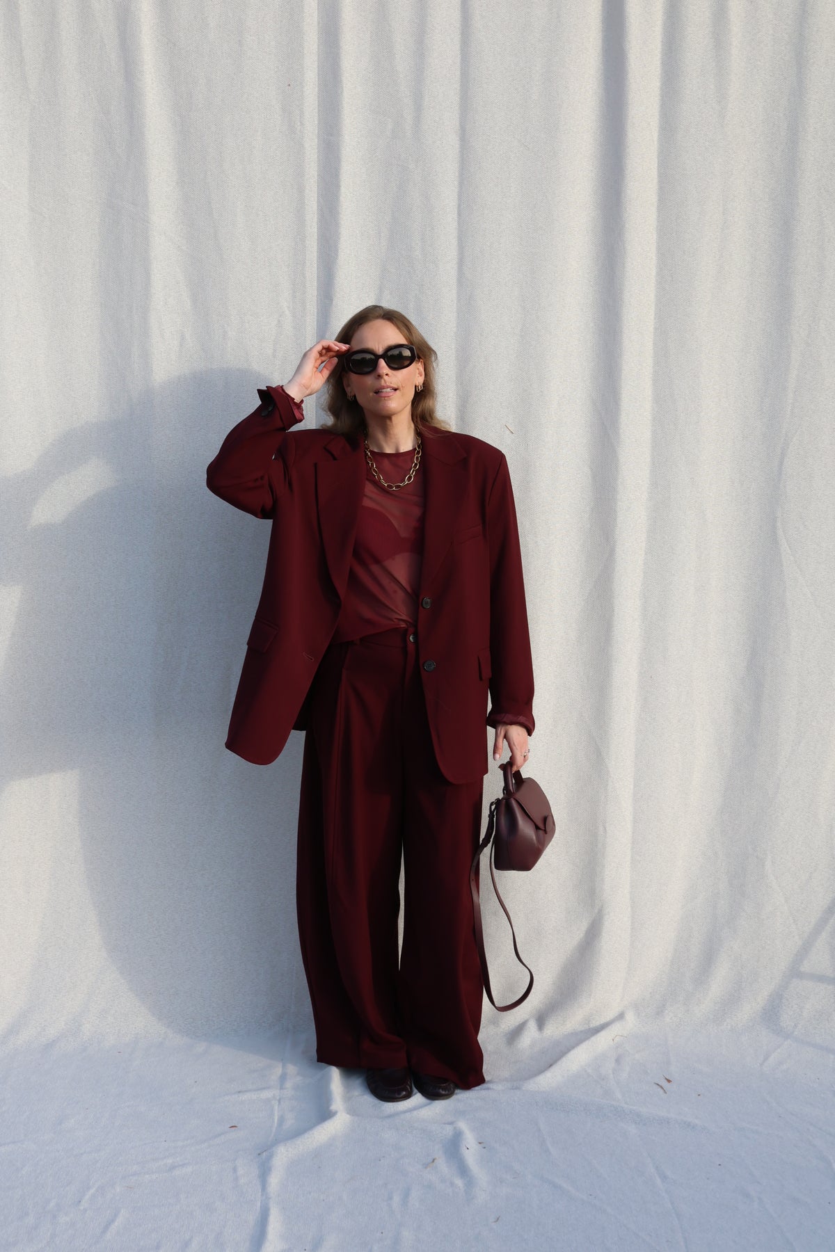 Lune pantalon met detail bordeaux