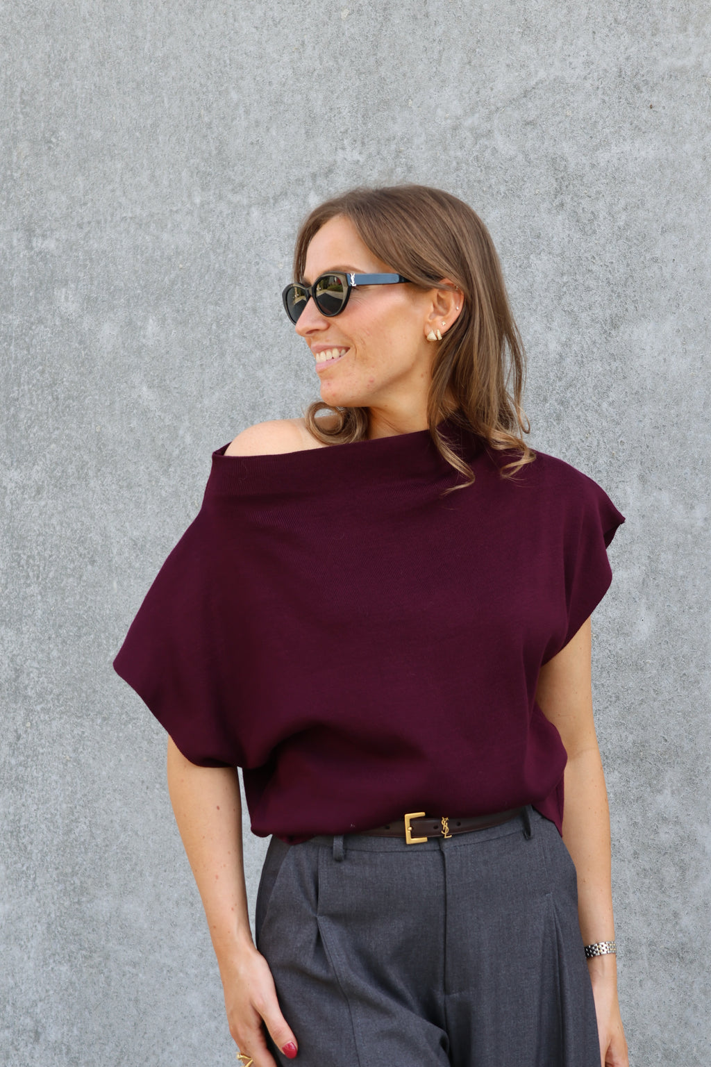 Leni top met brede hals dark berry