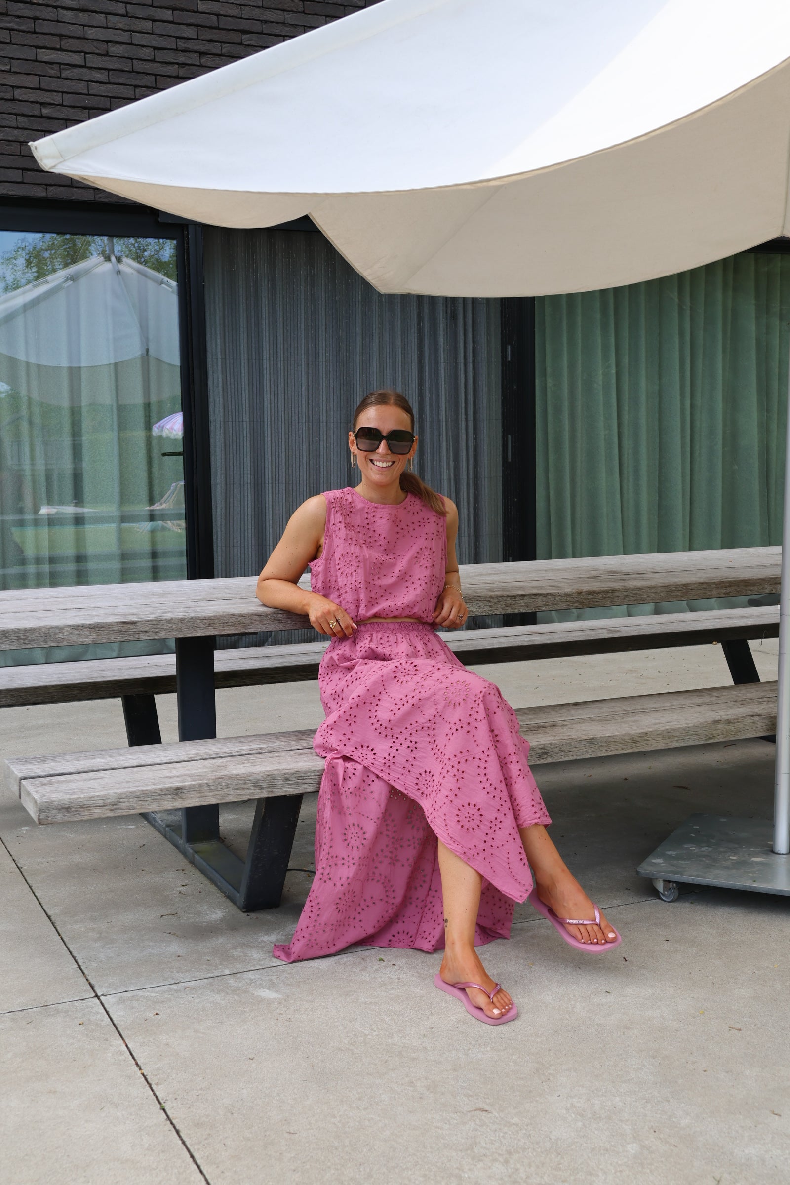 Olivia broderie set oudroze