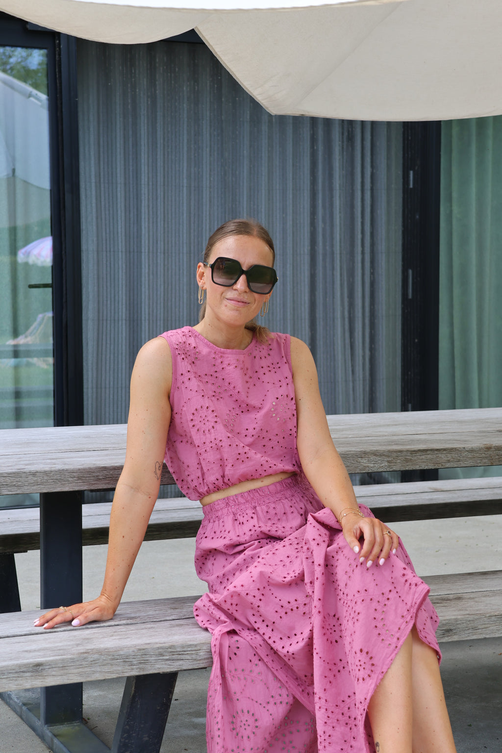 Olivia broderie set oudroze