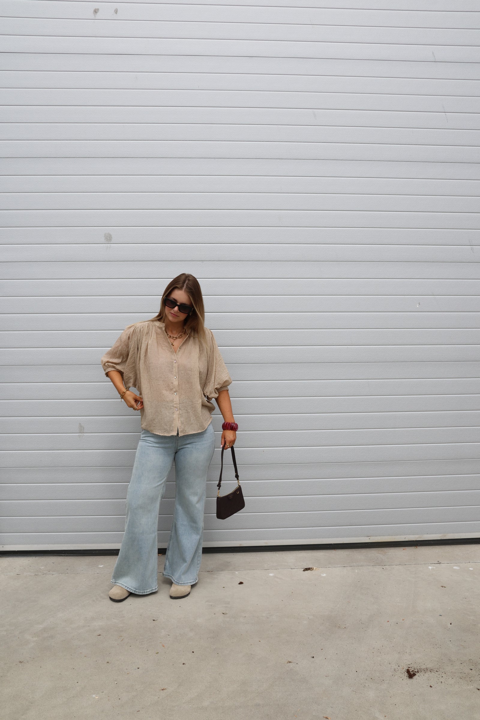 Lieke blouse met wijde mouwen camel