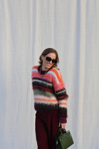 Novy fluffy gestreepte trui bordeaux