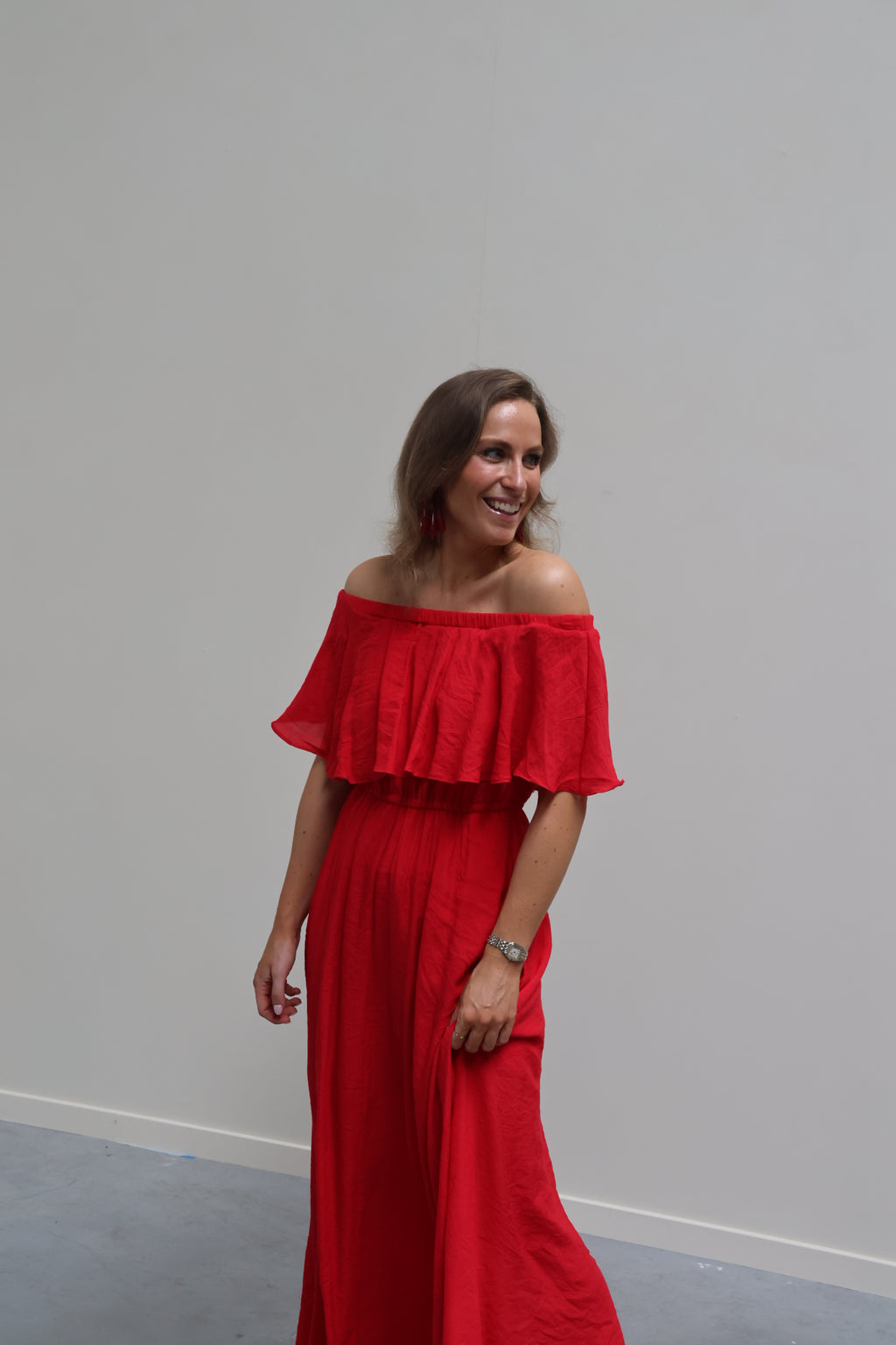 Belle off shoulder jurk rood