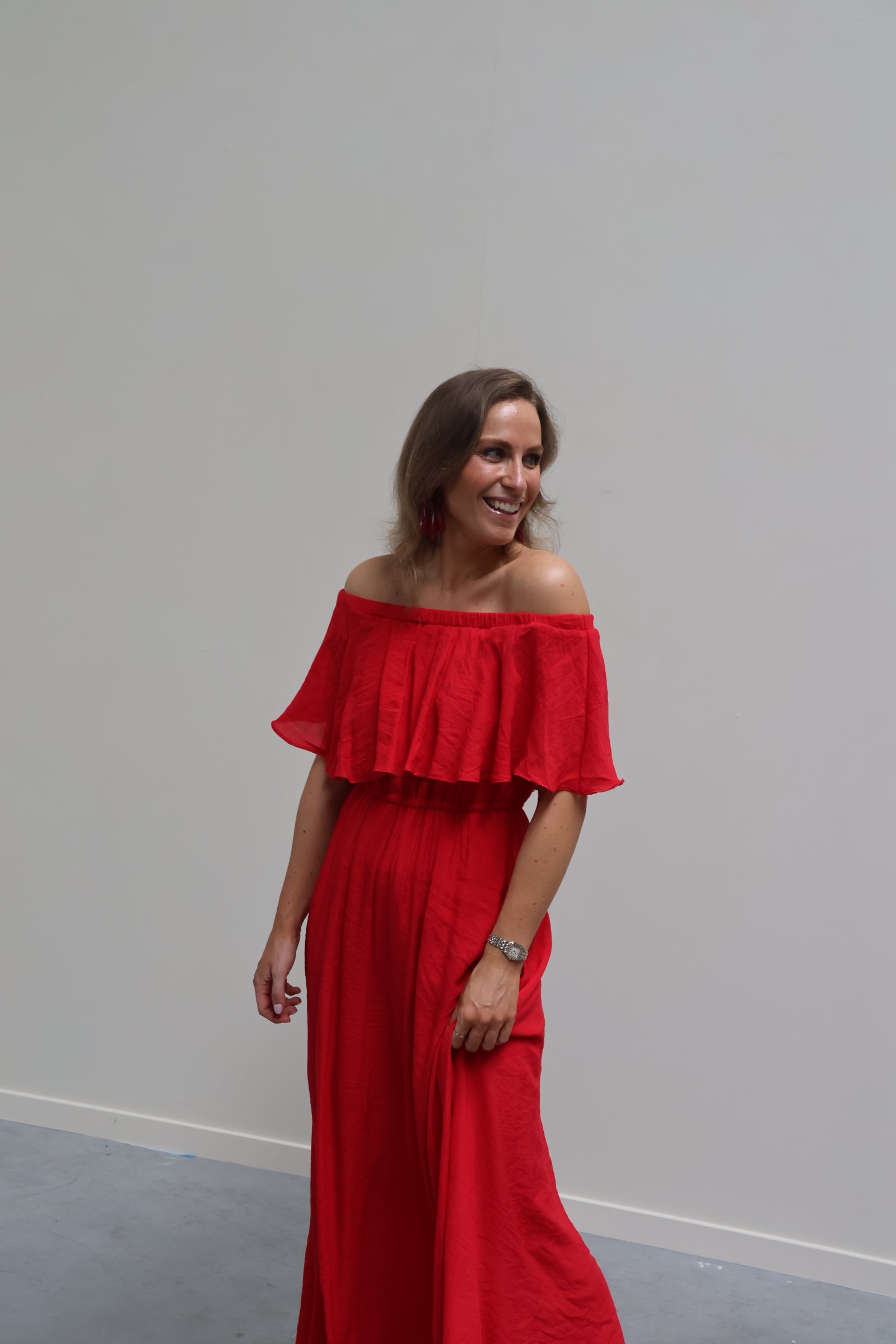 Belle off shoulder jurk rood
