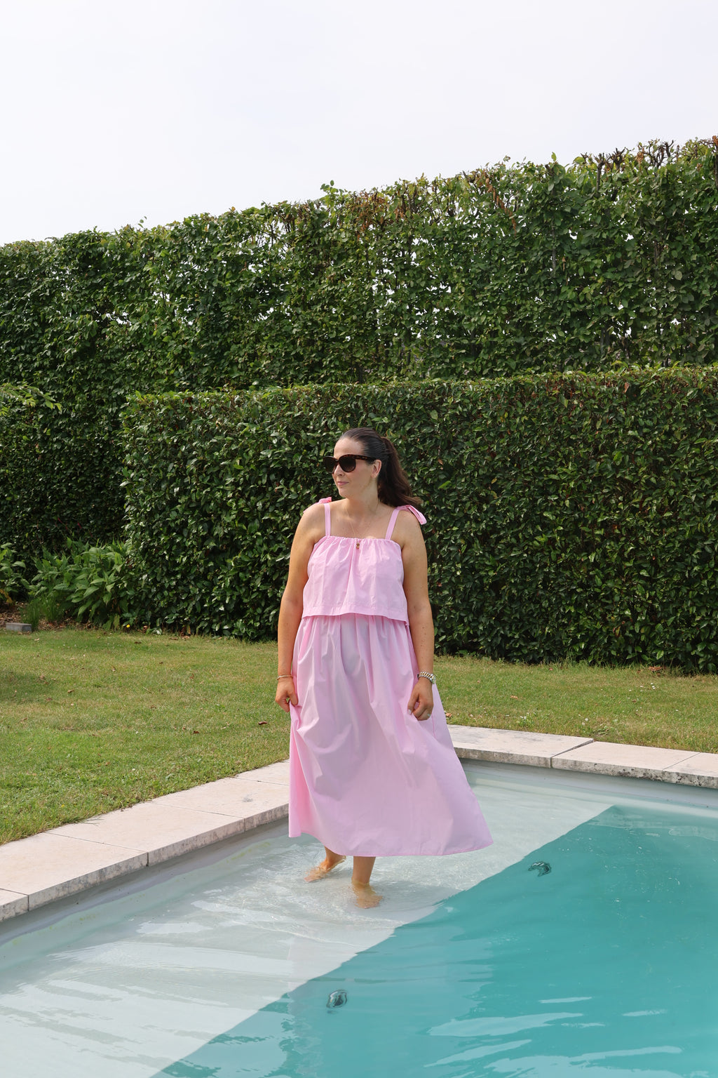 Heleen maxi jurk met strikdetail roze
