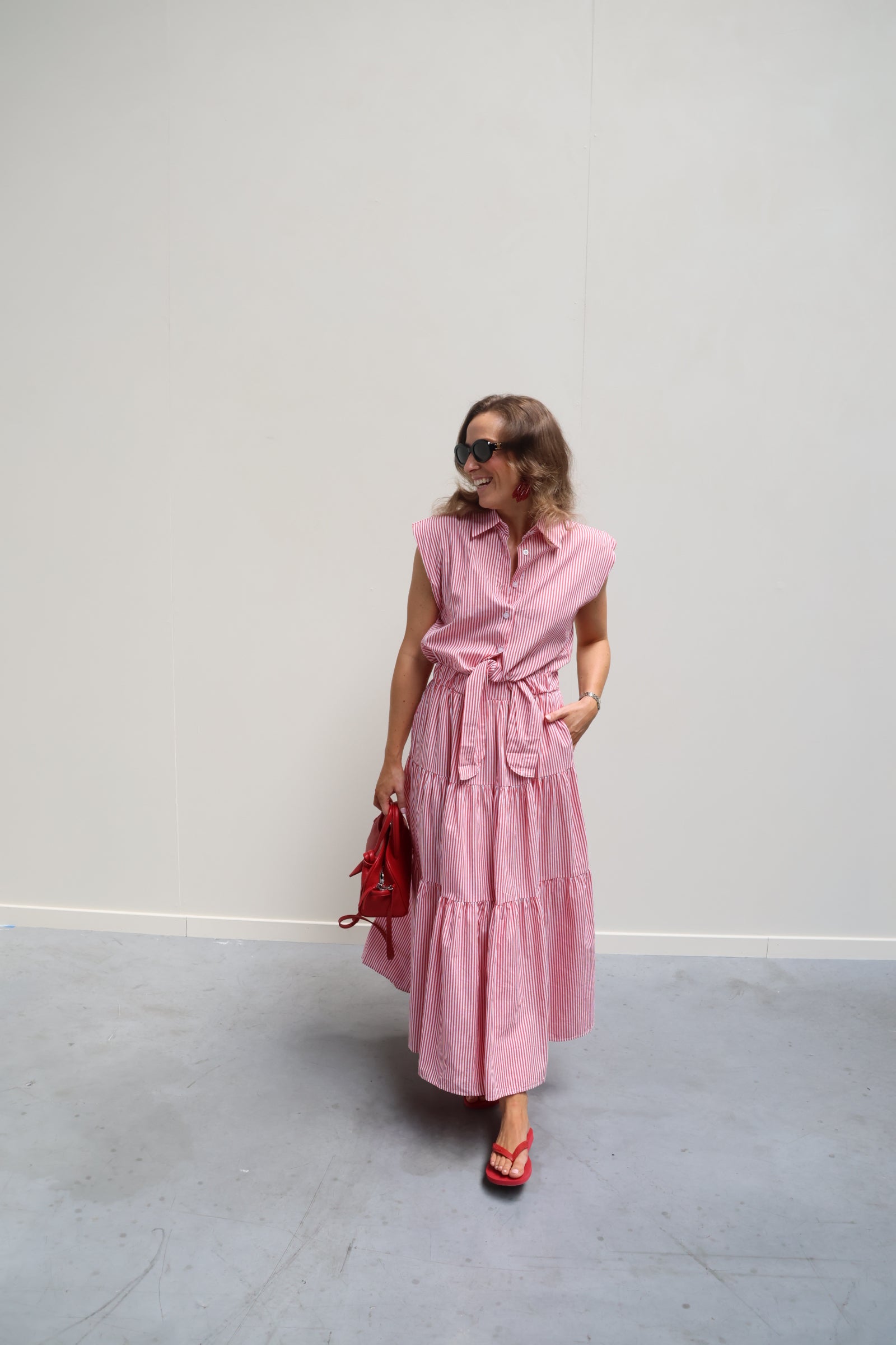 PRE-ORDER Cato gestreepte maxi jurk rood