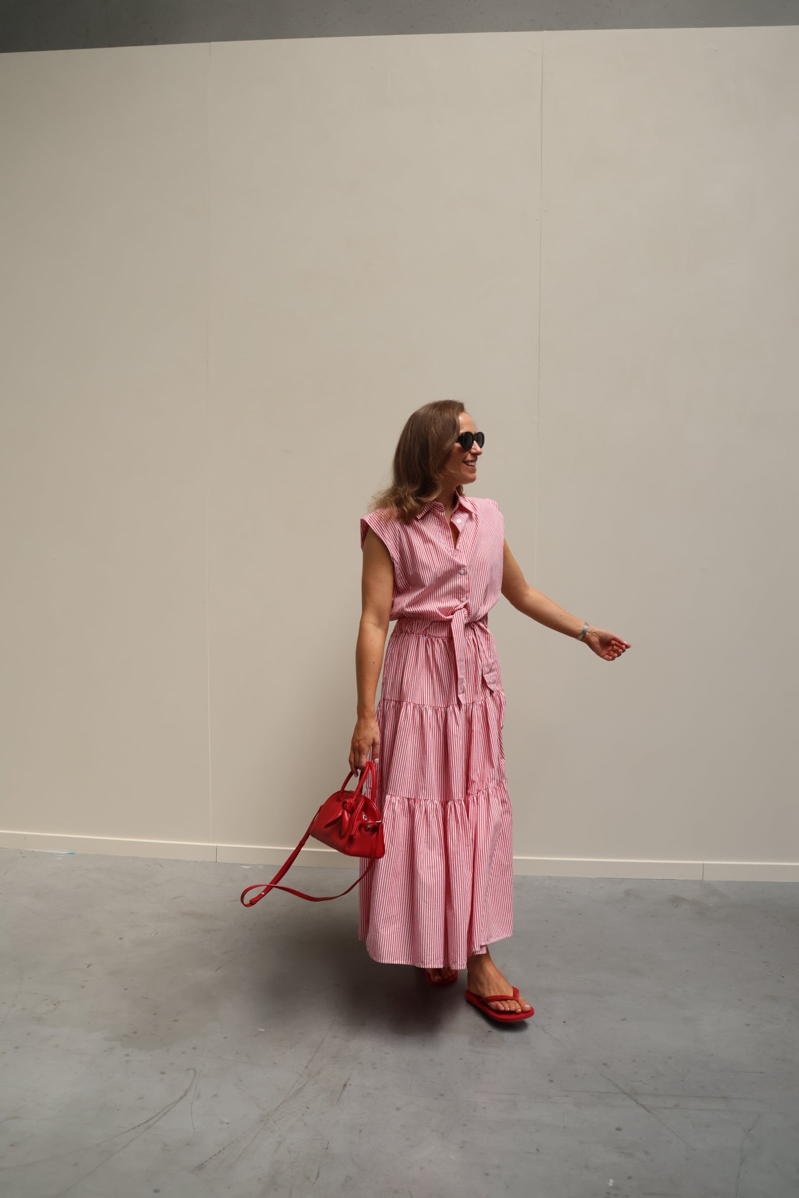 PRE-ORDER Cato gestreepte maxi jurk rood