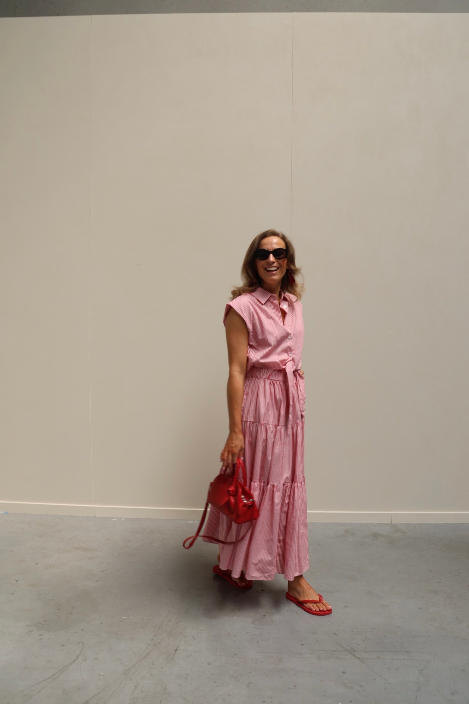 PRE-ORDER Cato gestreepte maxi jurk rood