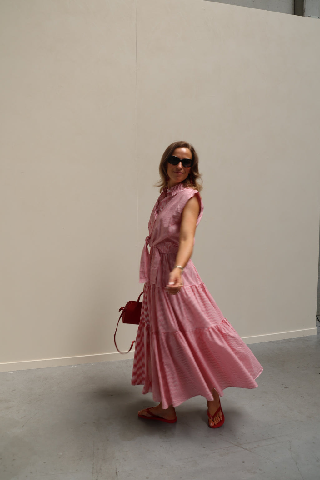 PRE-ORDER Cato gestreepte maxi jurk rood