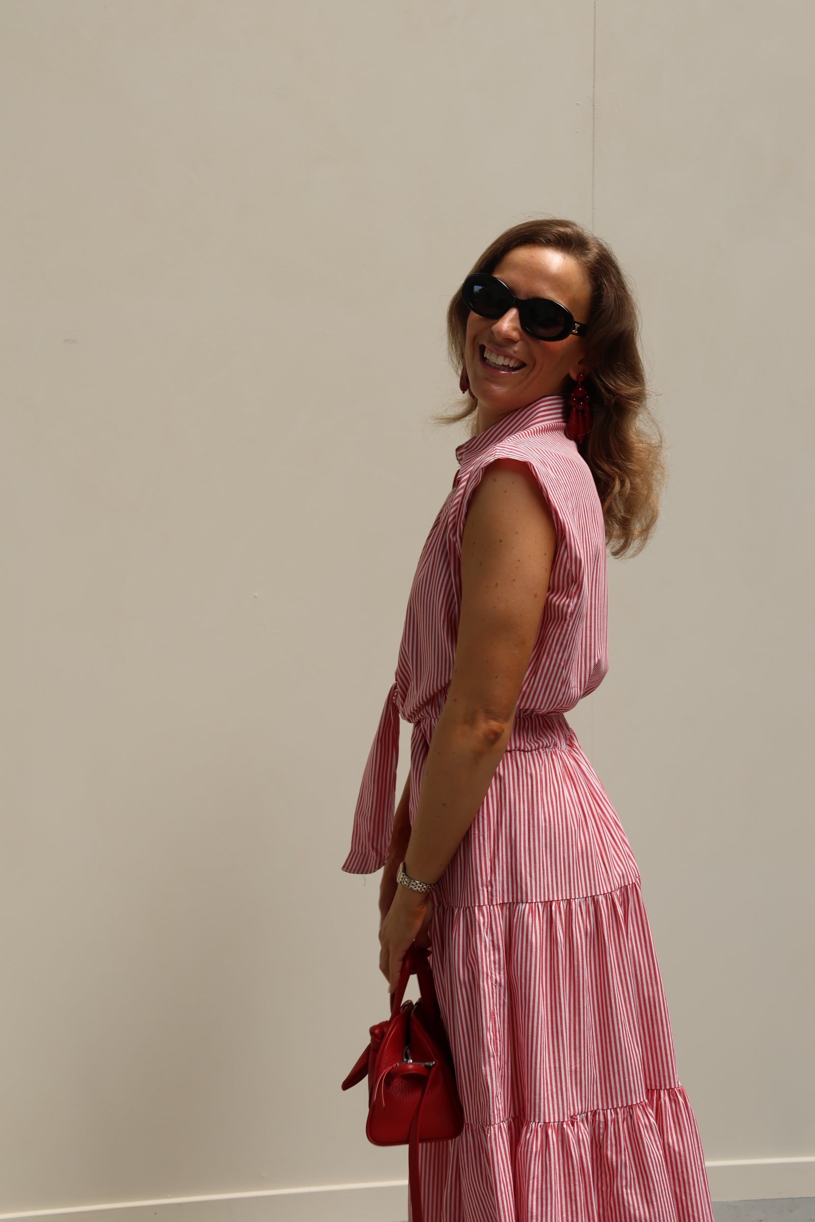 PRE-ORDER Cato gestreepte maxi jurk rood