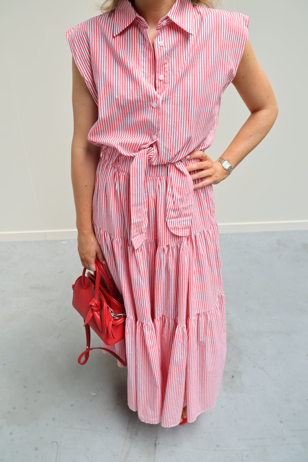 PRE-ORDER Cato gestreepte maxi jurk rood