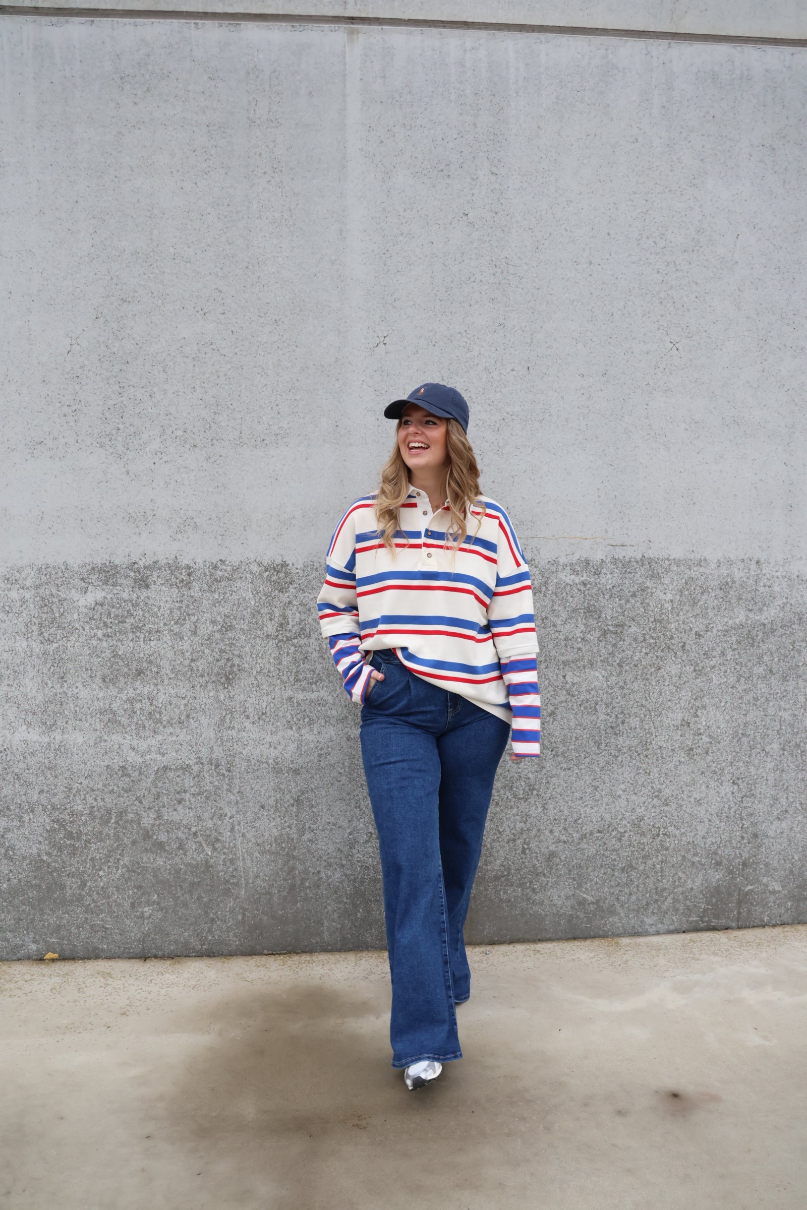 Rae gestreepte polo blauw/rood