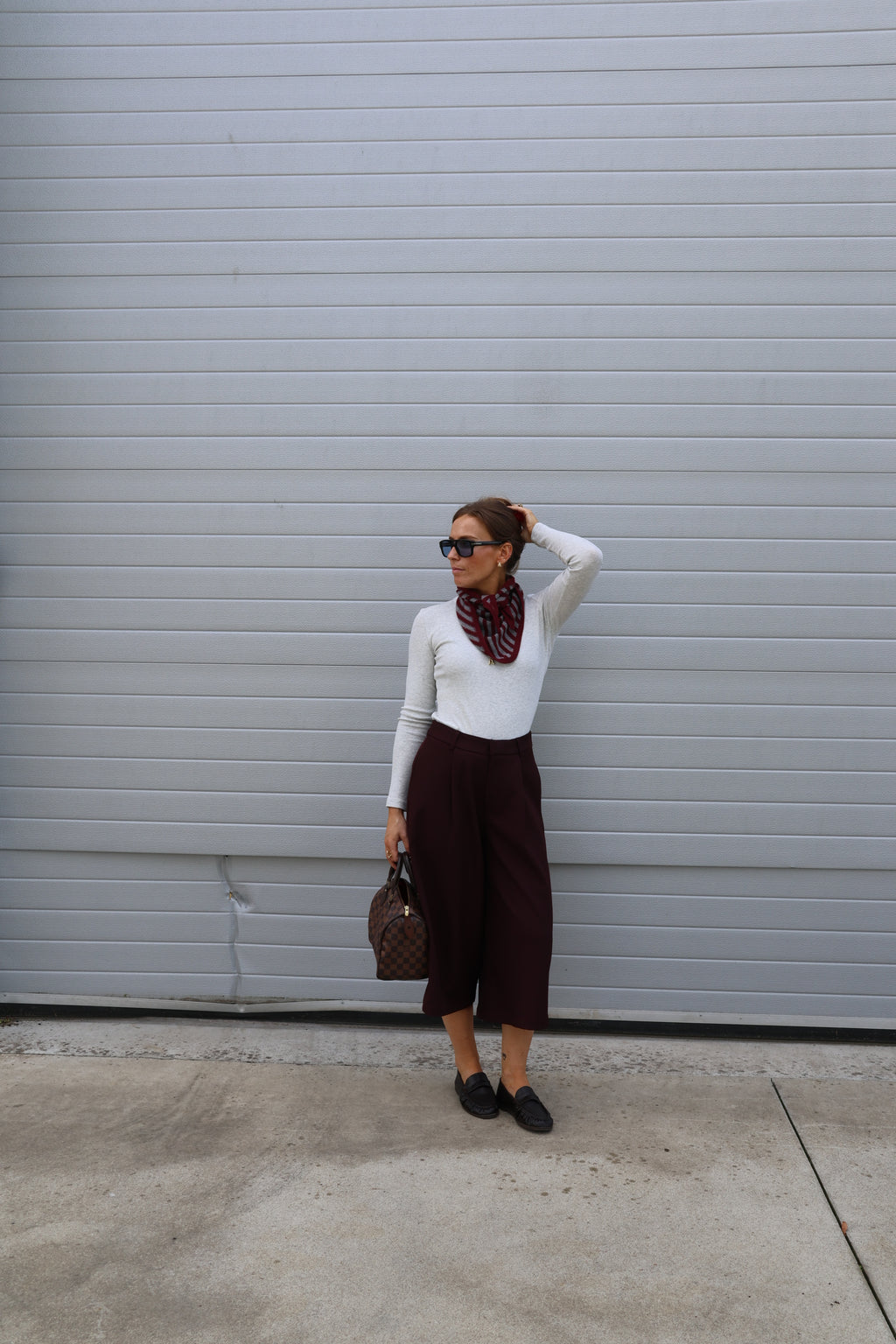 Lou gestreept sjaaltje bordeaux/grijs