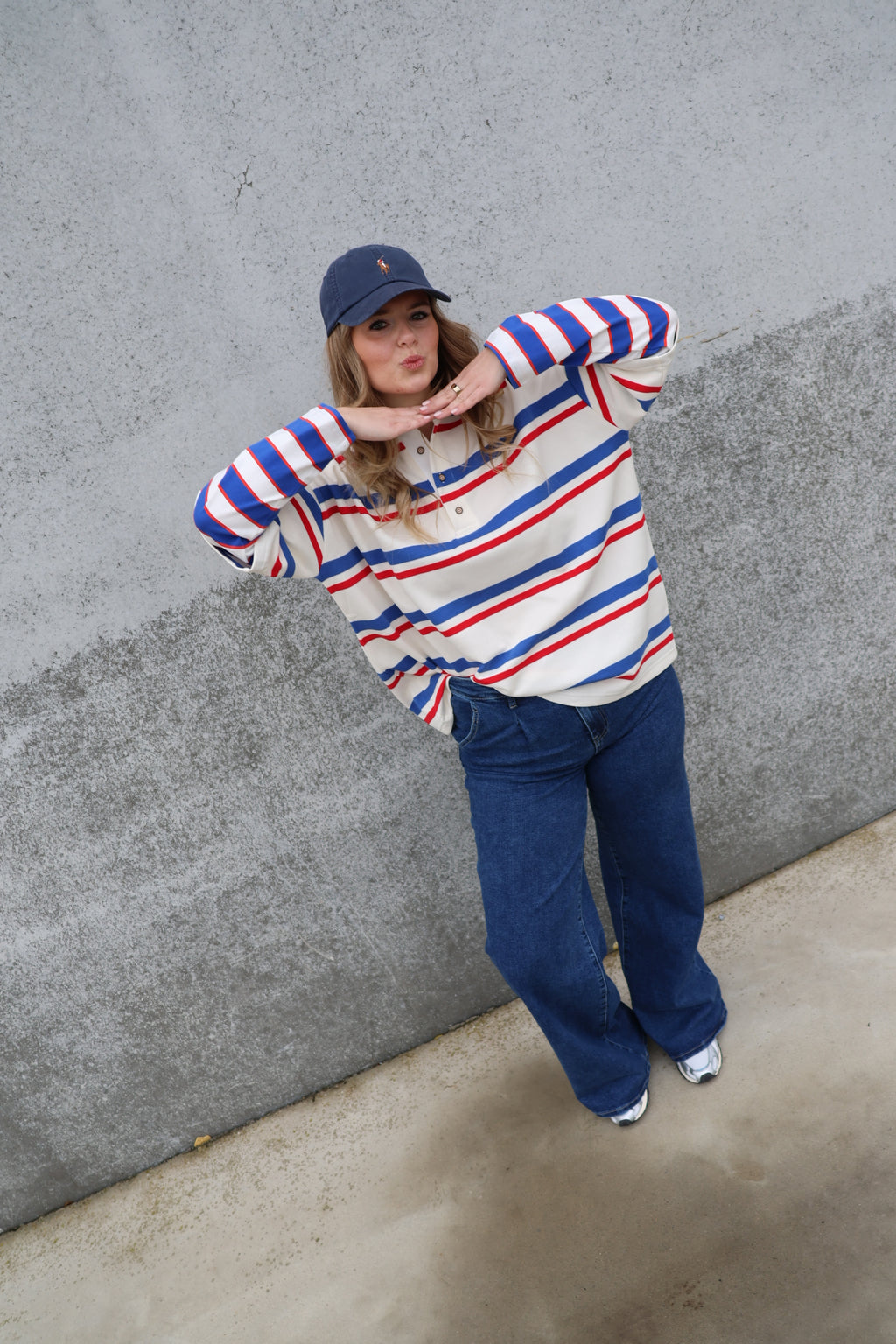 Rae gestreepte polo blauw/rood