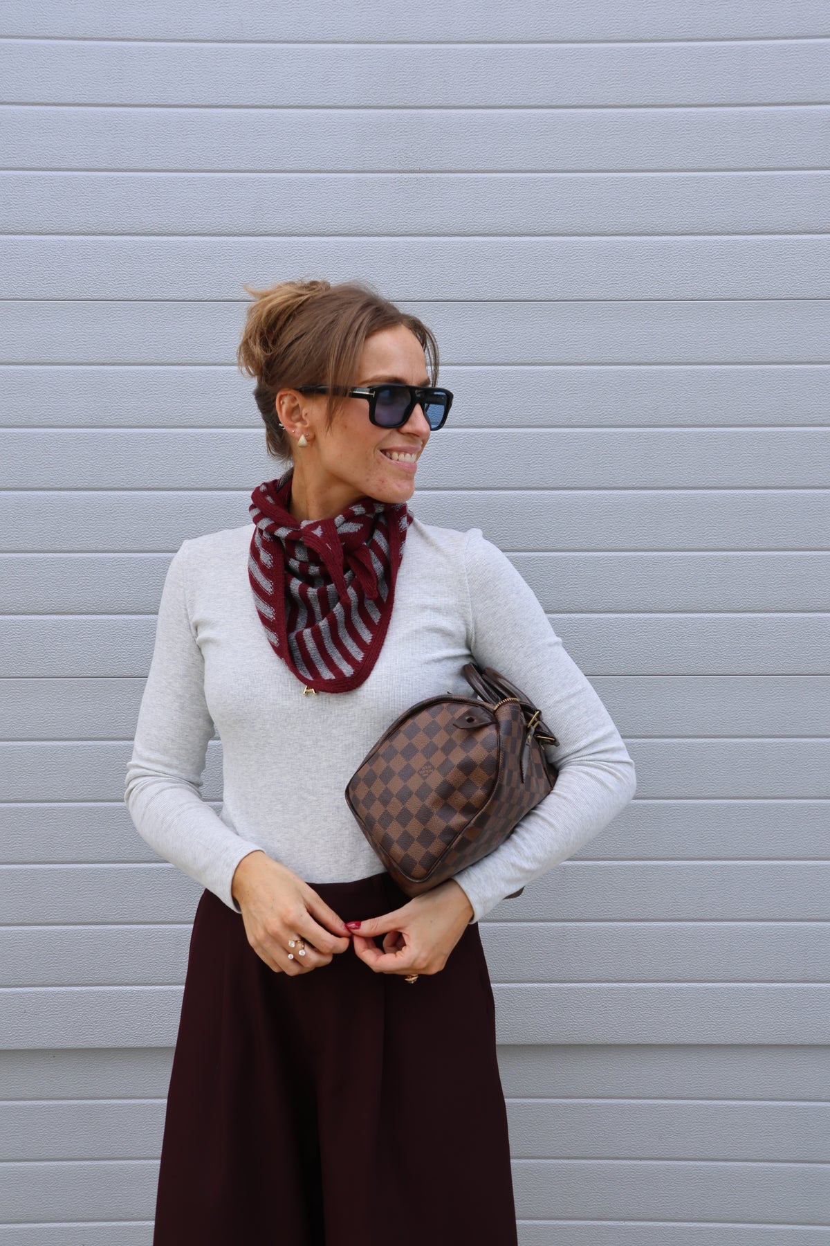 Lou gestreept sjaaltje bordeaux/grijs