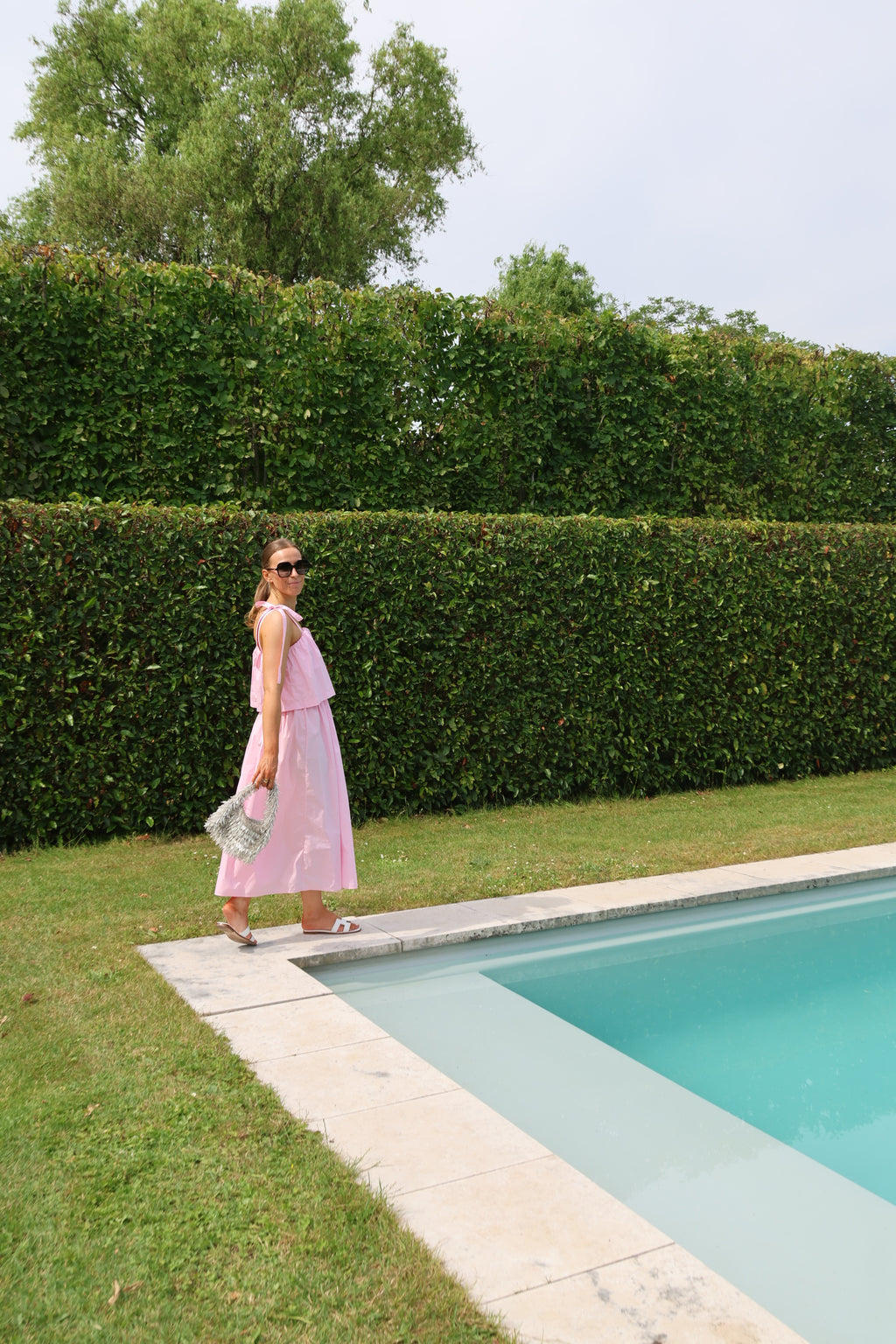 Heleen maxi jurk met strikdetail roze
