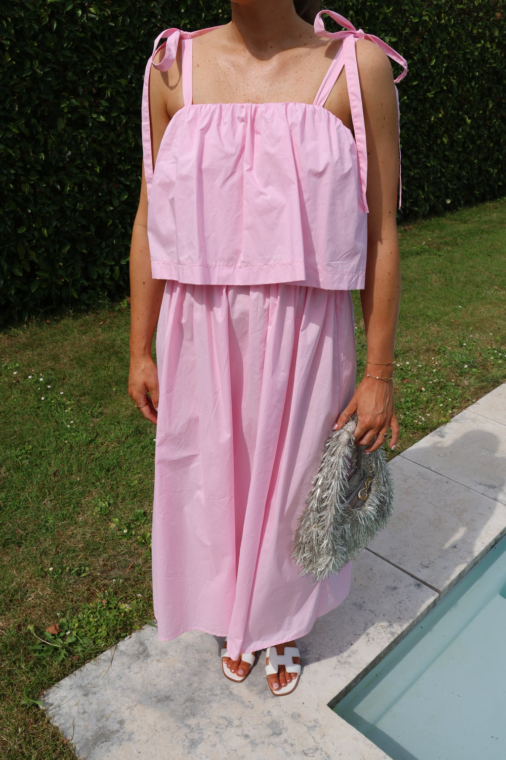 Heleen maxi jurk met strikdetail roze