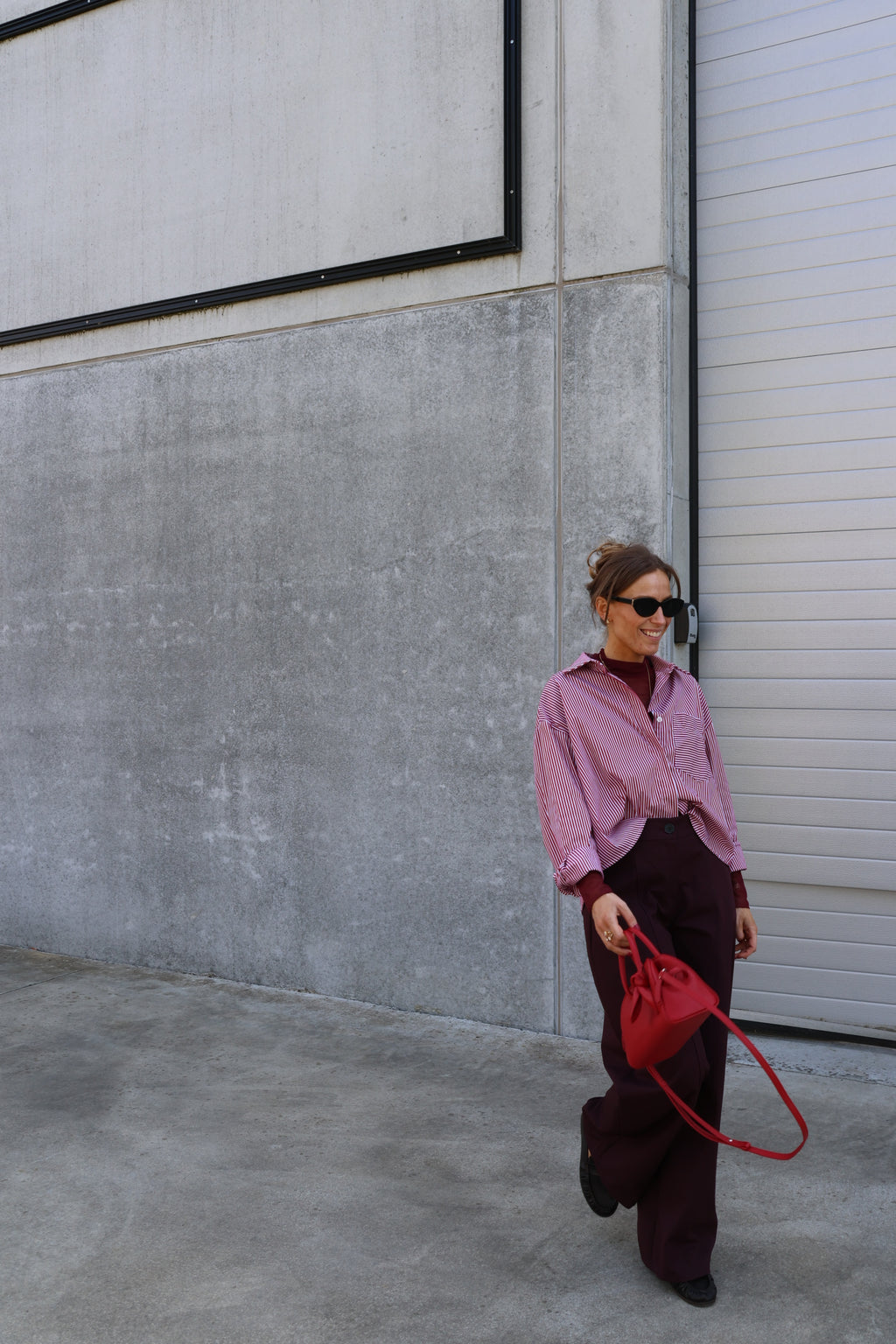 Inez gestreepte blouse rood