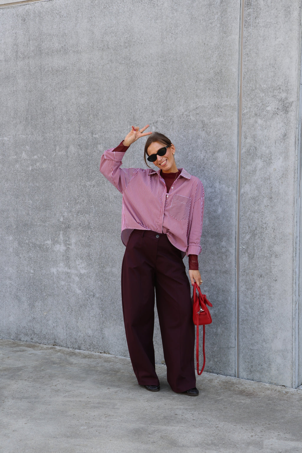Inez gestreepte blouse rood